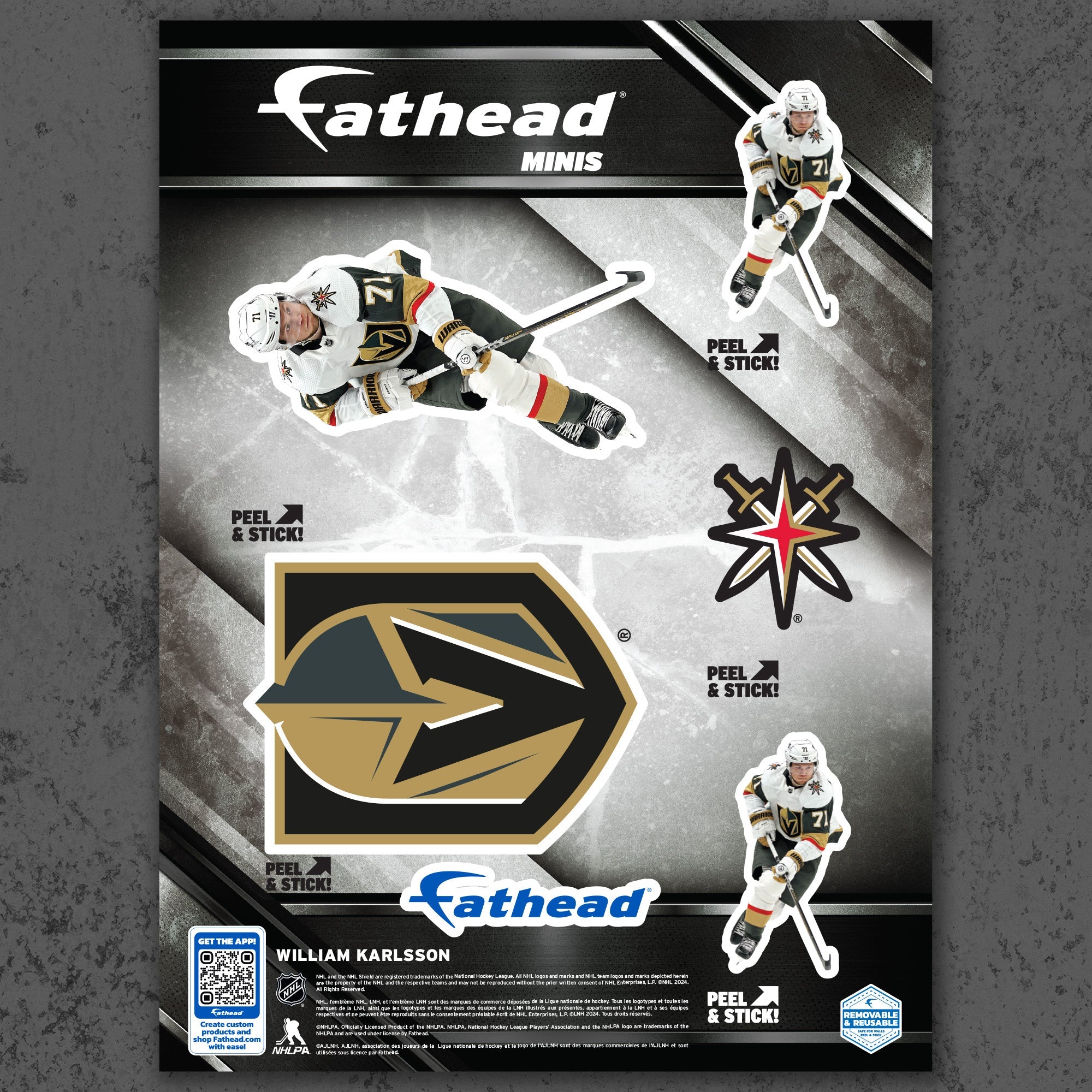 William Karlsson - 5 Minis (Mixed Sizes) - Official NHL - Vegas Golden Knights - Reusable Vinyl Decals