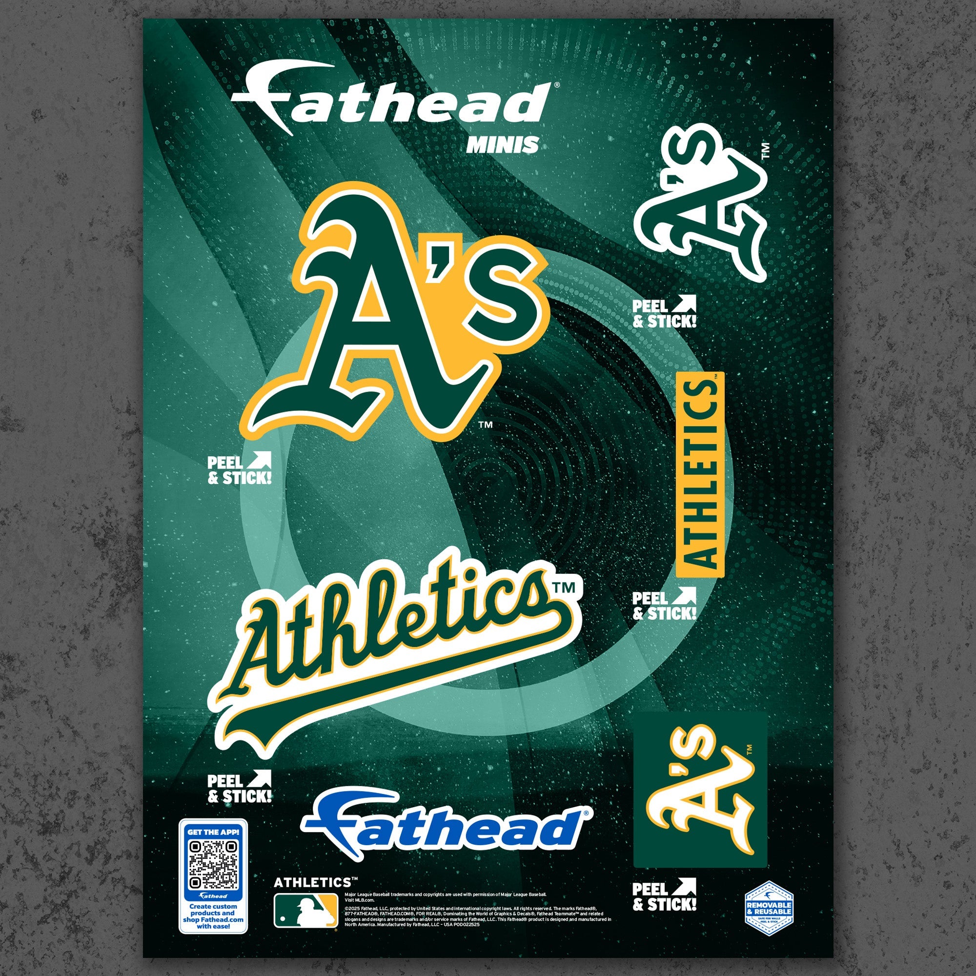 Athletics - 5 Logo Minis (Mixed Sizes) - Official MLB - Reusable Vinyl Decals