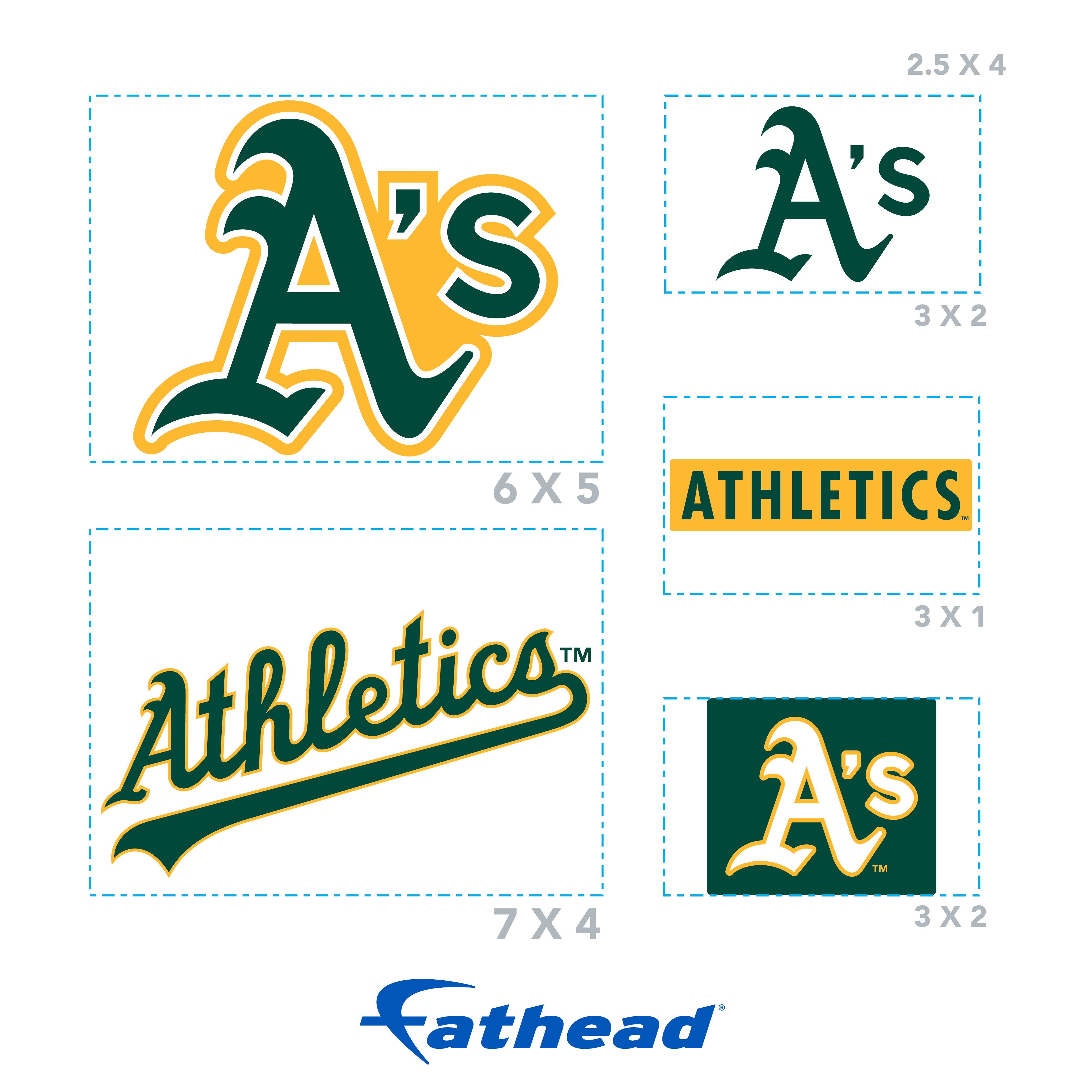 Athletics - 5 Logo Minis (Mixed Sizes) - Official MLB - Reusable Vinyl Decals