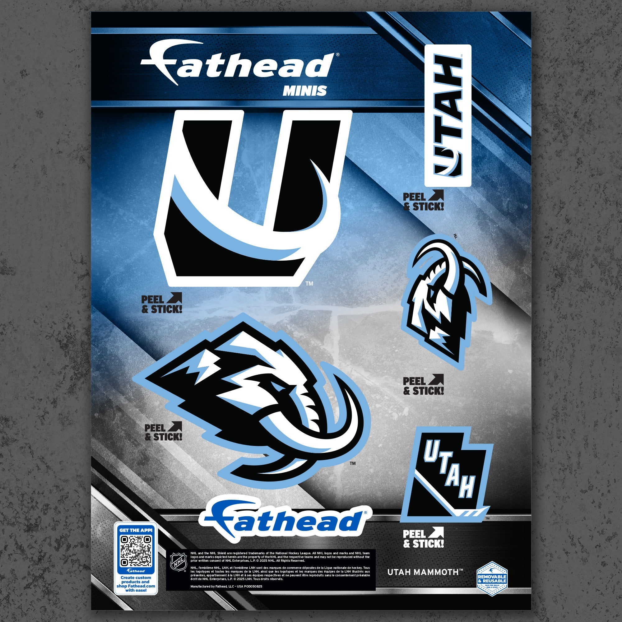 Utah Mammoth - 5 Minis (Mixed Sizes) - Official NHL - Reusable Vinyl Decals