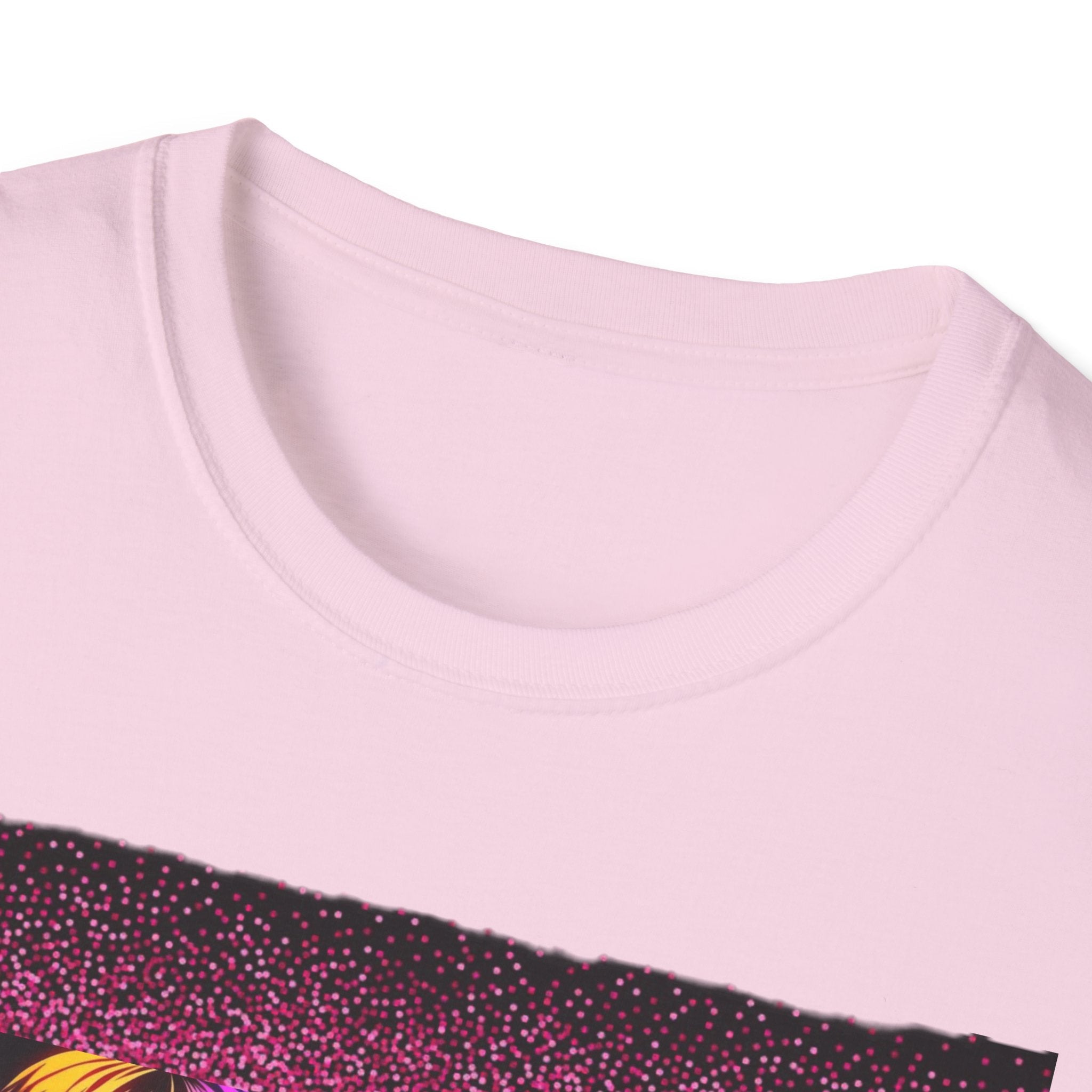 Dn Vibrant Graphic Tee: Unisex Softstyle T-Shirt, Retro Art Shirt, Casual Wear, Gift for Anime Lovers, Statement T-Shirt