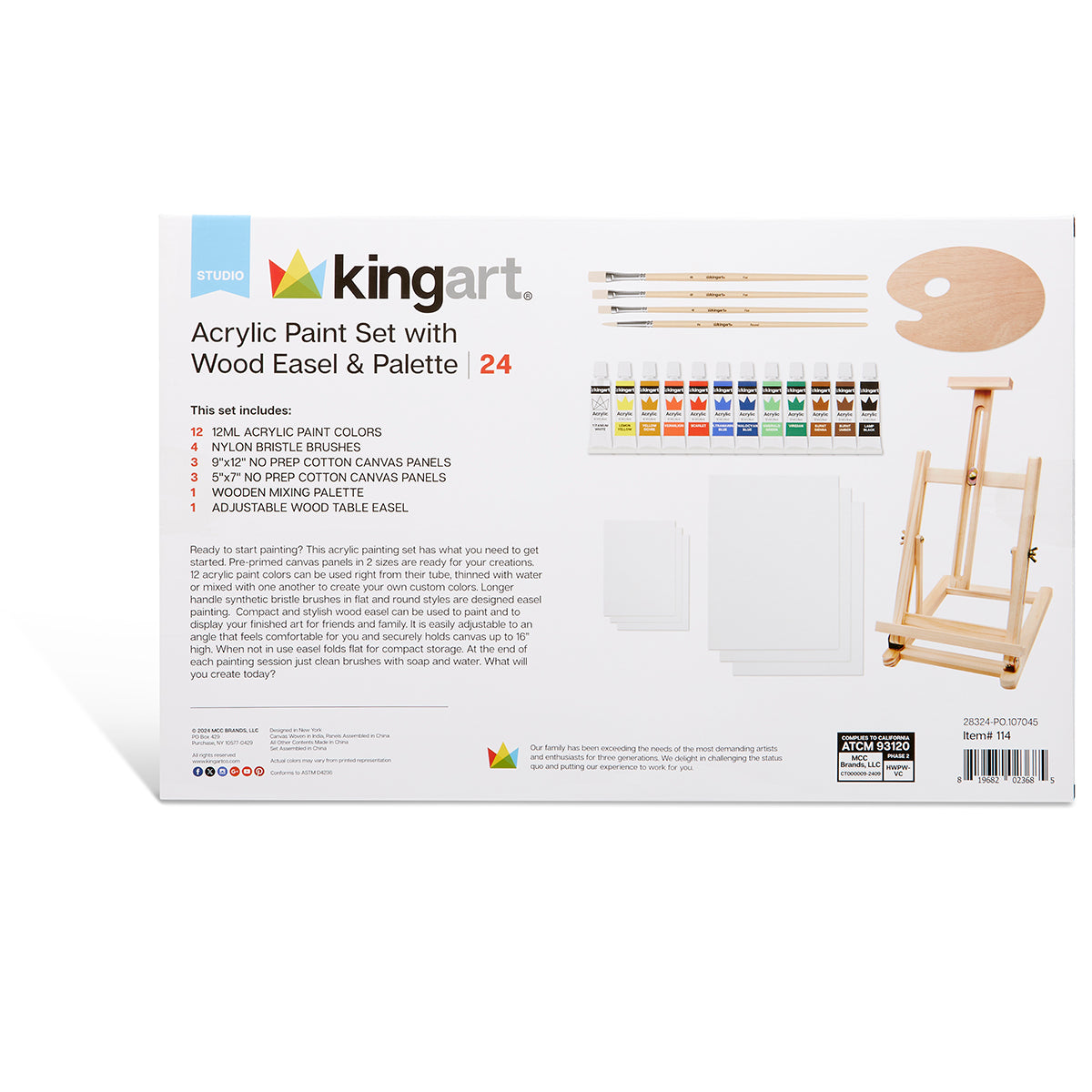 Acrylic Painting Set with Table Easel, 24 pc