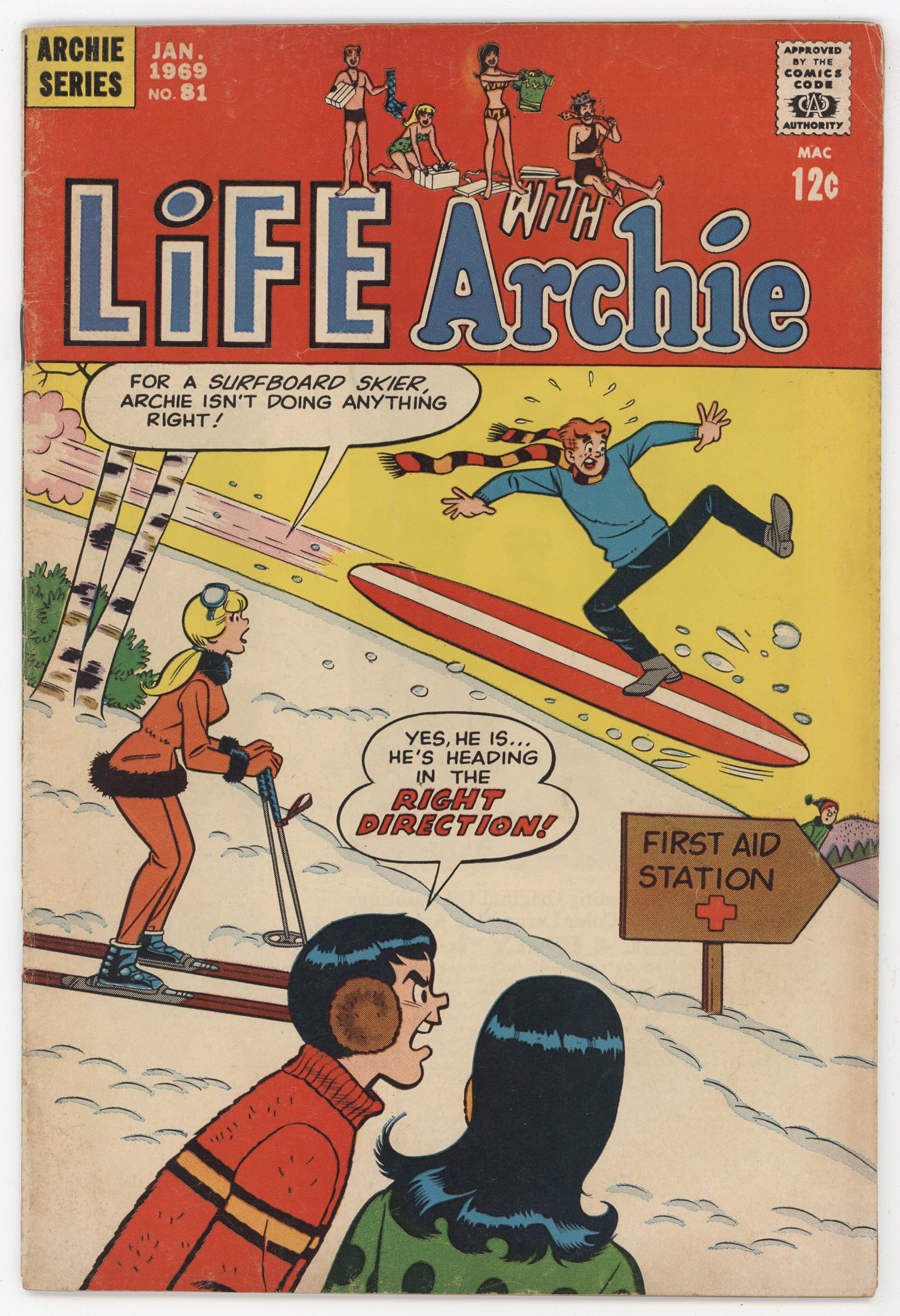 Life With Archie 81 Archie 1969 VG FN Betty Veronica Skiing Surfboard Snowboard