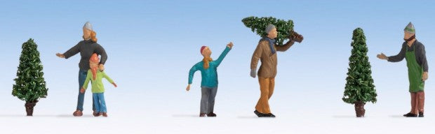 Noch 15927 HO Selling Christmas Trees (5 Figures & 3 Trees)