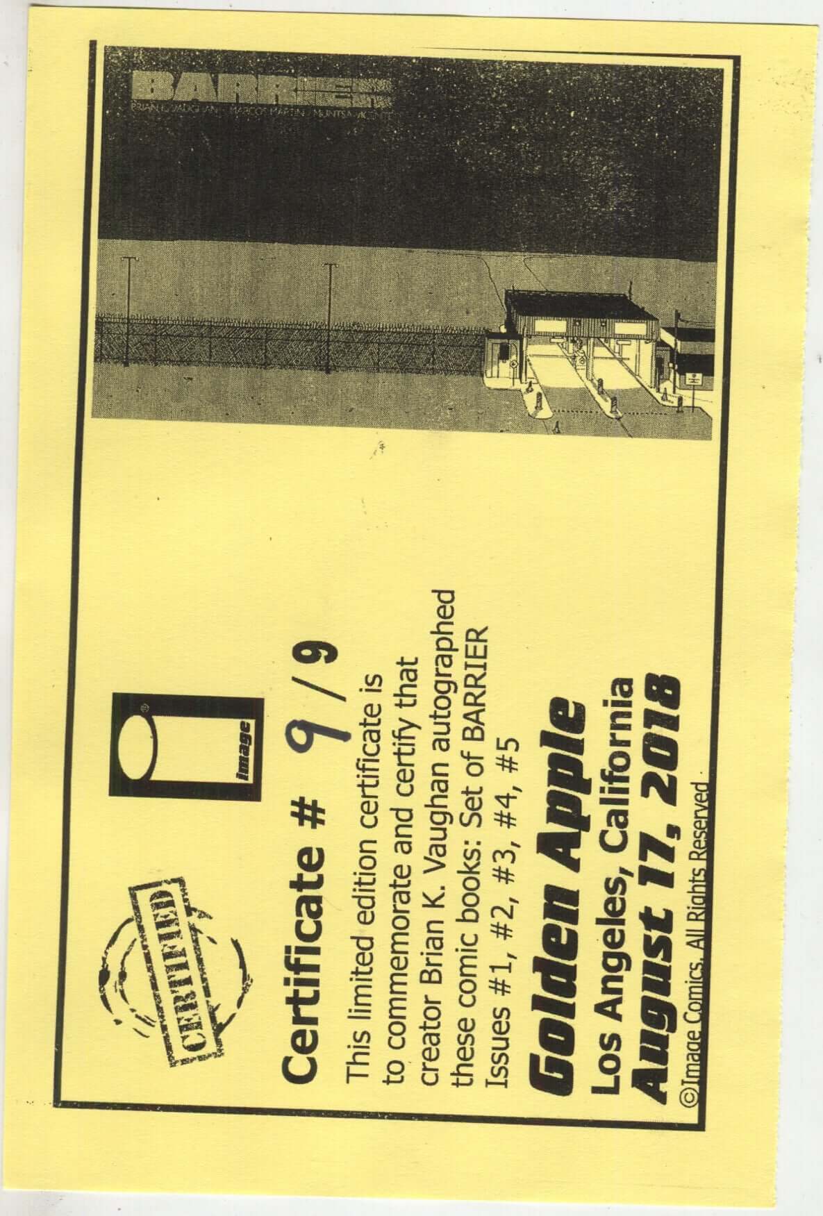 Barrier Image 2018 Set Of 1 2 3 4 5 Books Signed Brian K Vaughan COA