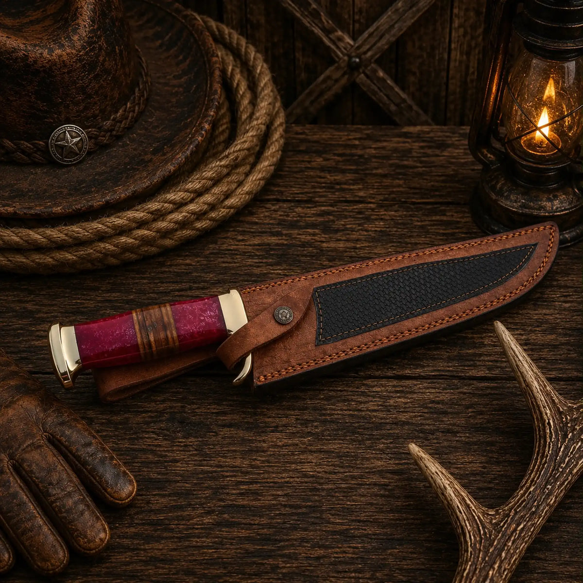 Outback Legend Bowie Knife – D2 Steel With Resin & Stacked Leather Handle