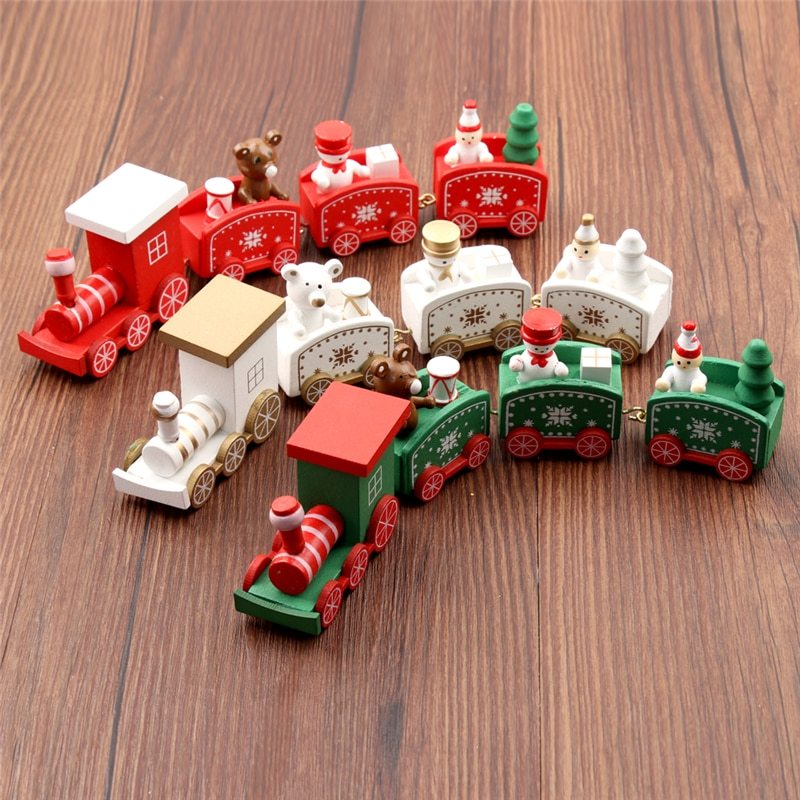 4pcs Mini Wooden Christmas Train Set – Holiday Décor Ornament Gift