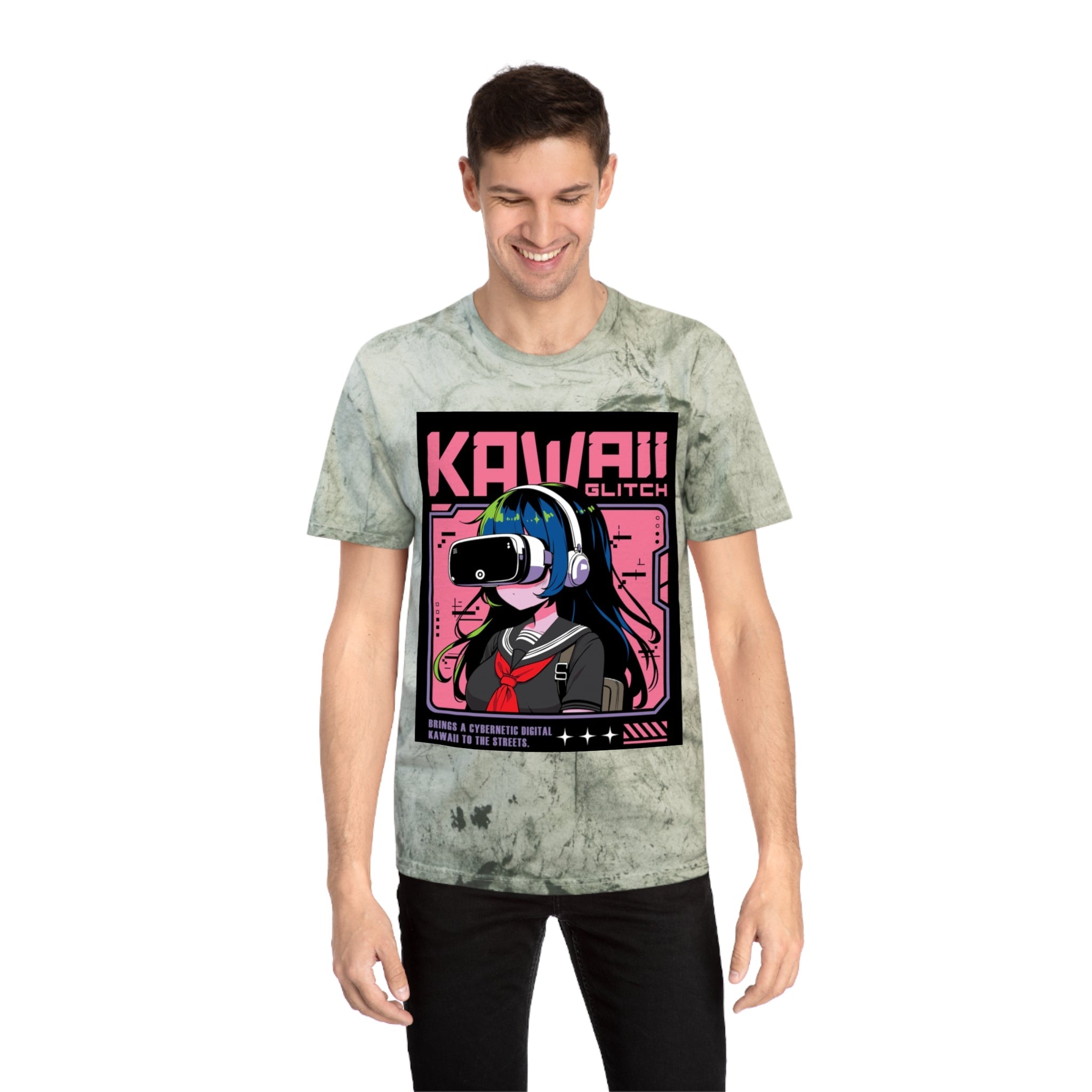Kawaii Glitch T-Shirt, Anime Fan Apparel, Retro VR Graphic Tee, Unisex Casual Wear, Gamer Gift, Unique Color Blast Shirt