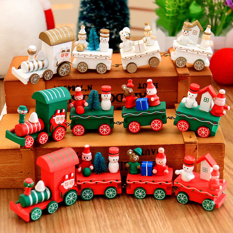 4pcs Mini Wooden Christmas Train Set – Holiday Décor Ornament Gift