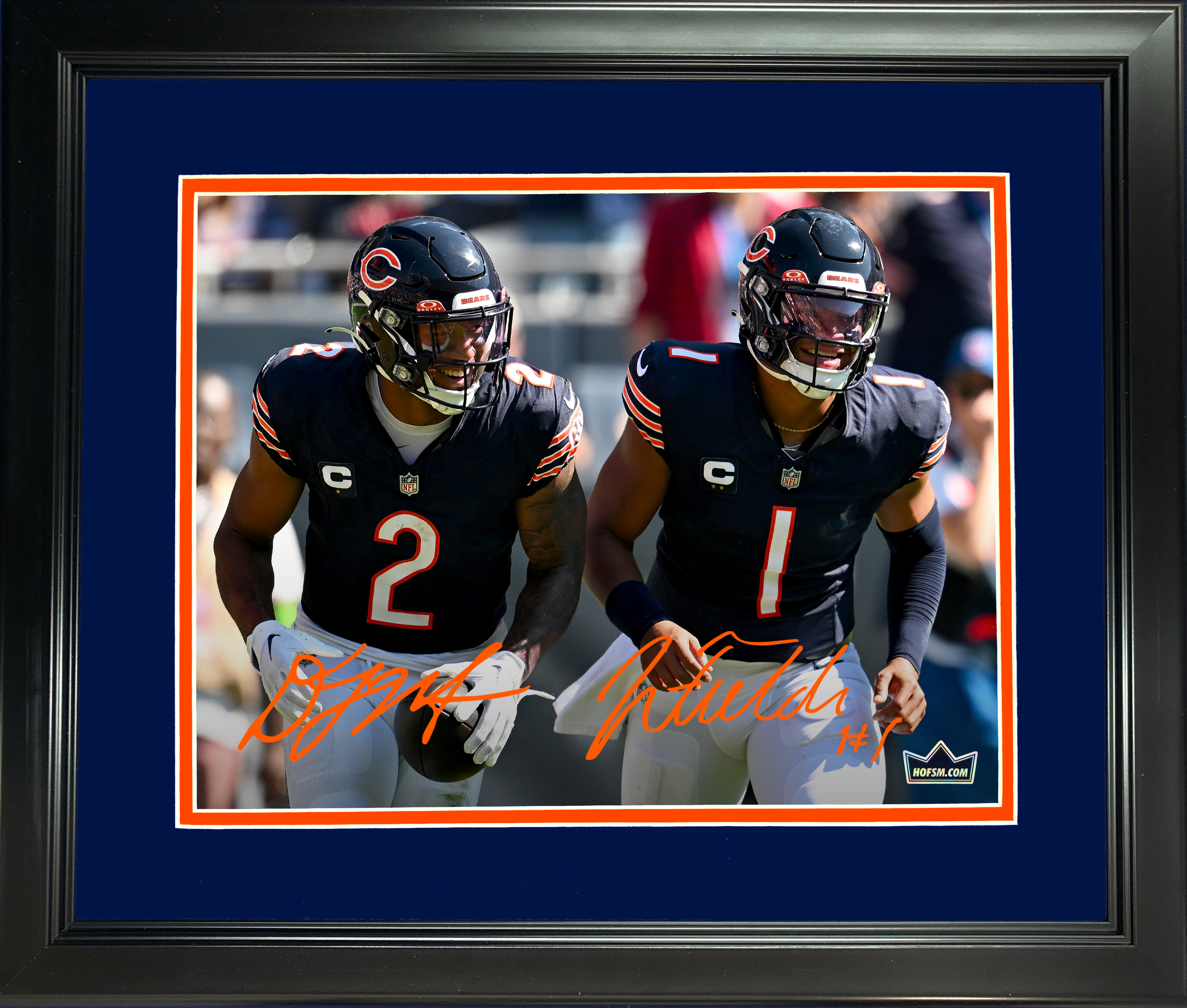 Framed Justin Fields & D.J. Moore Dual Chicago Bears Facsimile Laser Engraved Signature Auto 11"x14" Football Photo HOFSM Holo