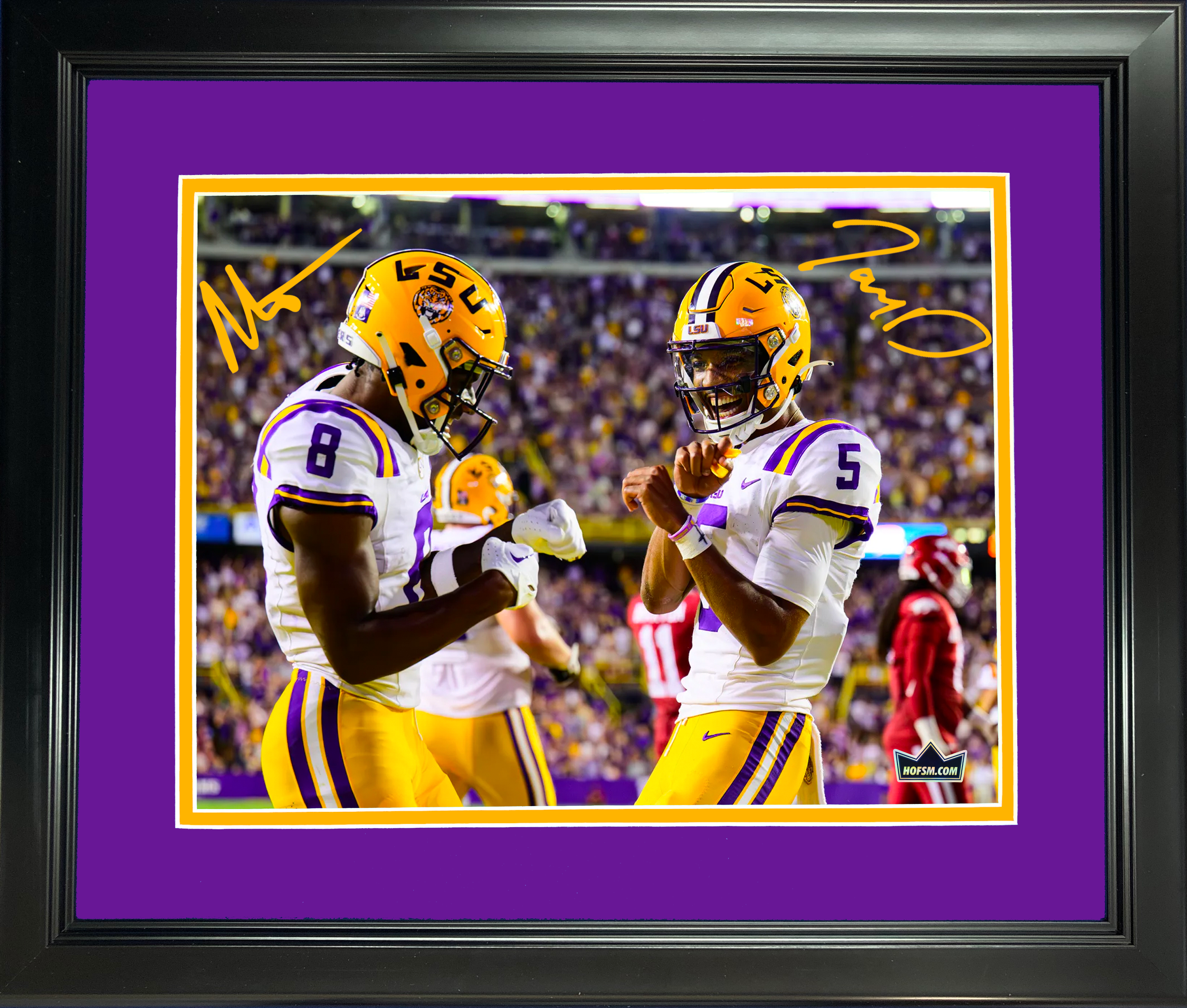 Framed Jayden Daniels & Malik Nabers Dual Facsimile Laser Engraved Signature Auto LSU Tigers 11"x14" College Football Photo HOFSM Holo