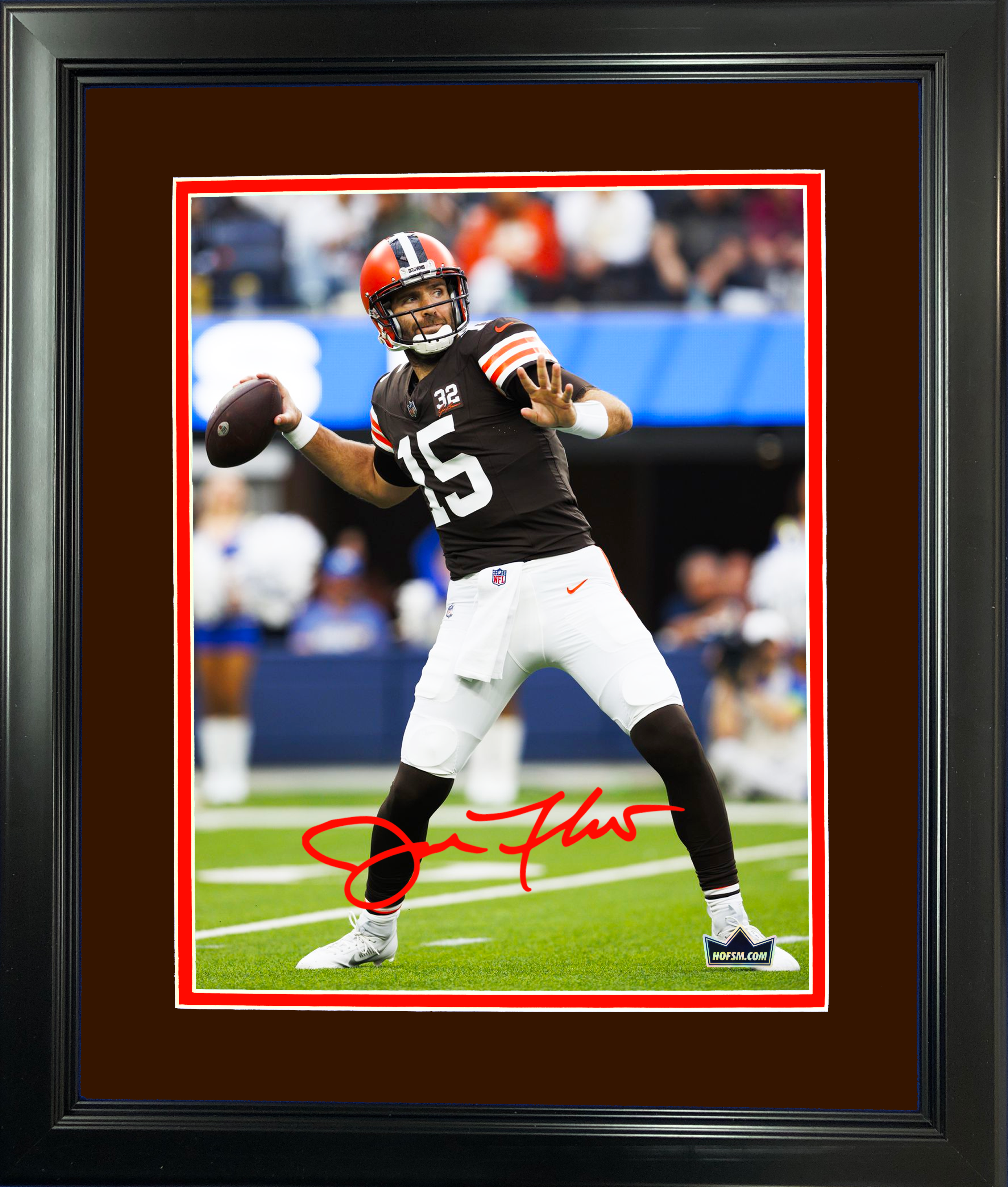 Framed Joe Flacco Facsimile Laser Engraved Signature Auto Cleveland Browns 11"x14" Football Photo HOFSM Holo