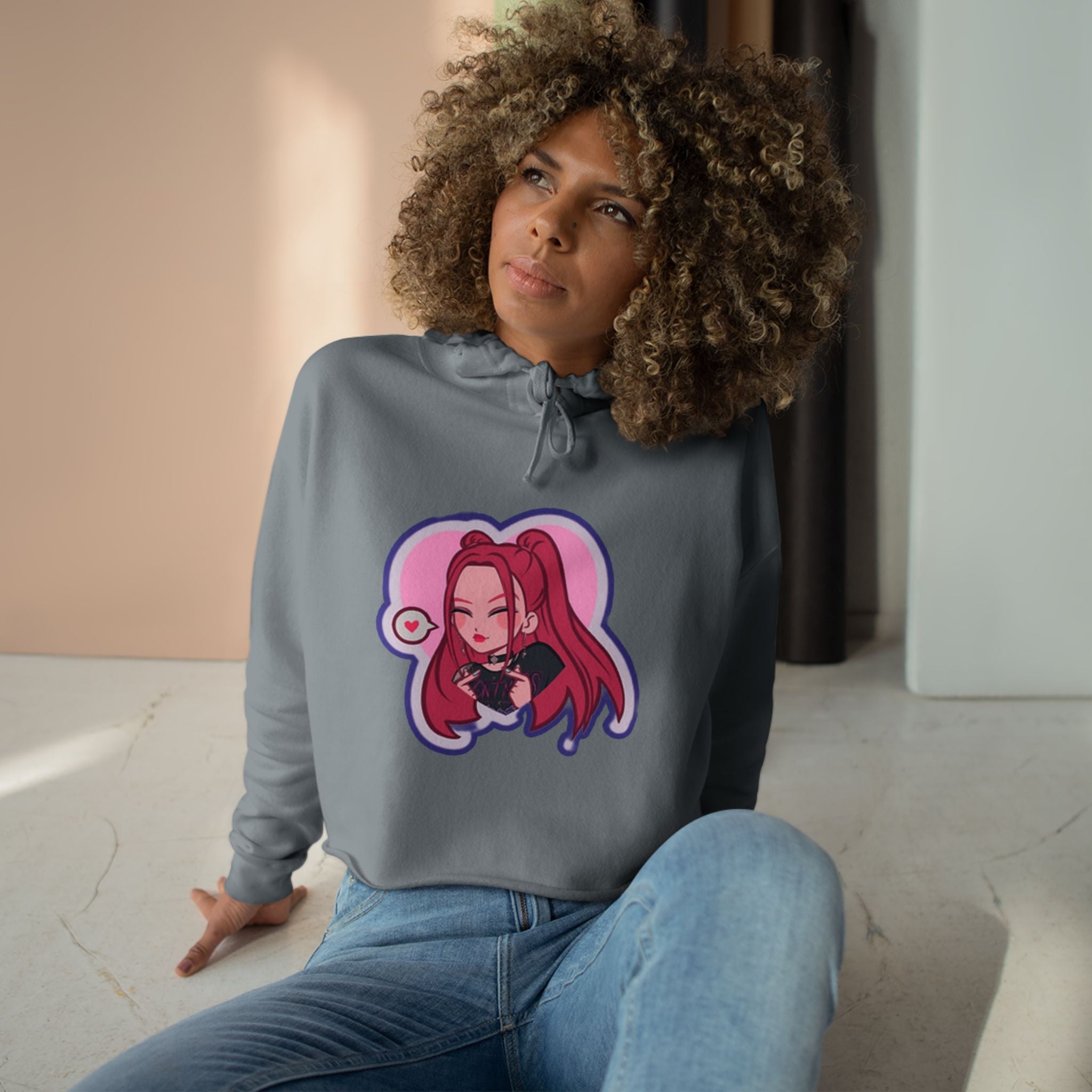 Idol style 3 Crop Hoodie, Stylish Anime Apparel, Cute Hooded Sweatshirt, Streetwear Crop Top, Trendy Women's Fashion Top