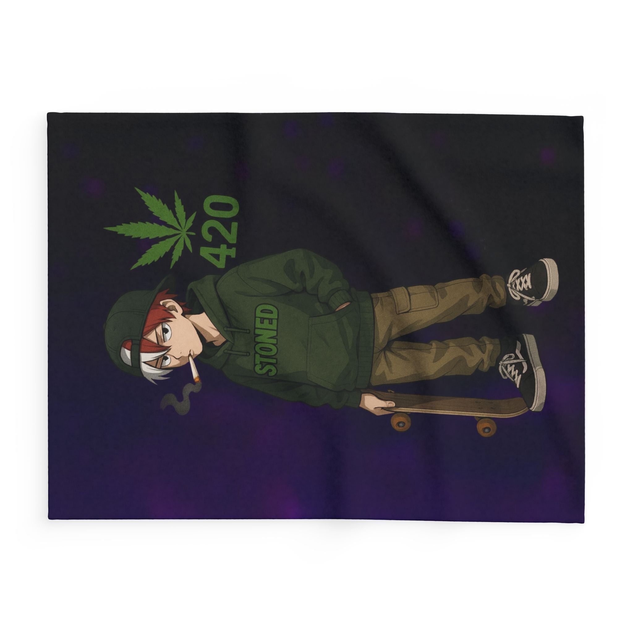 Stoner Vibe hero school Fleece Blanket, Cozy Blanket for Chill Sessions, Anime Décor, 420 Gift, Skater Style Blanket, Warm Throw