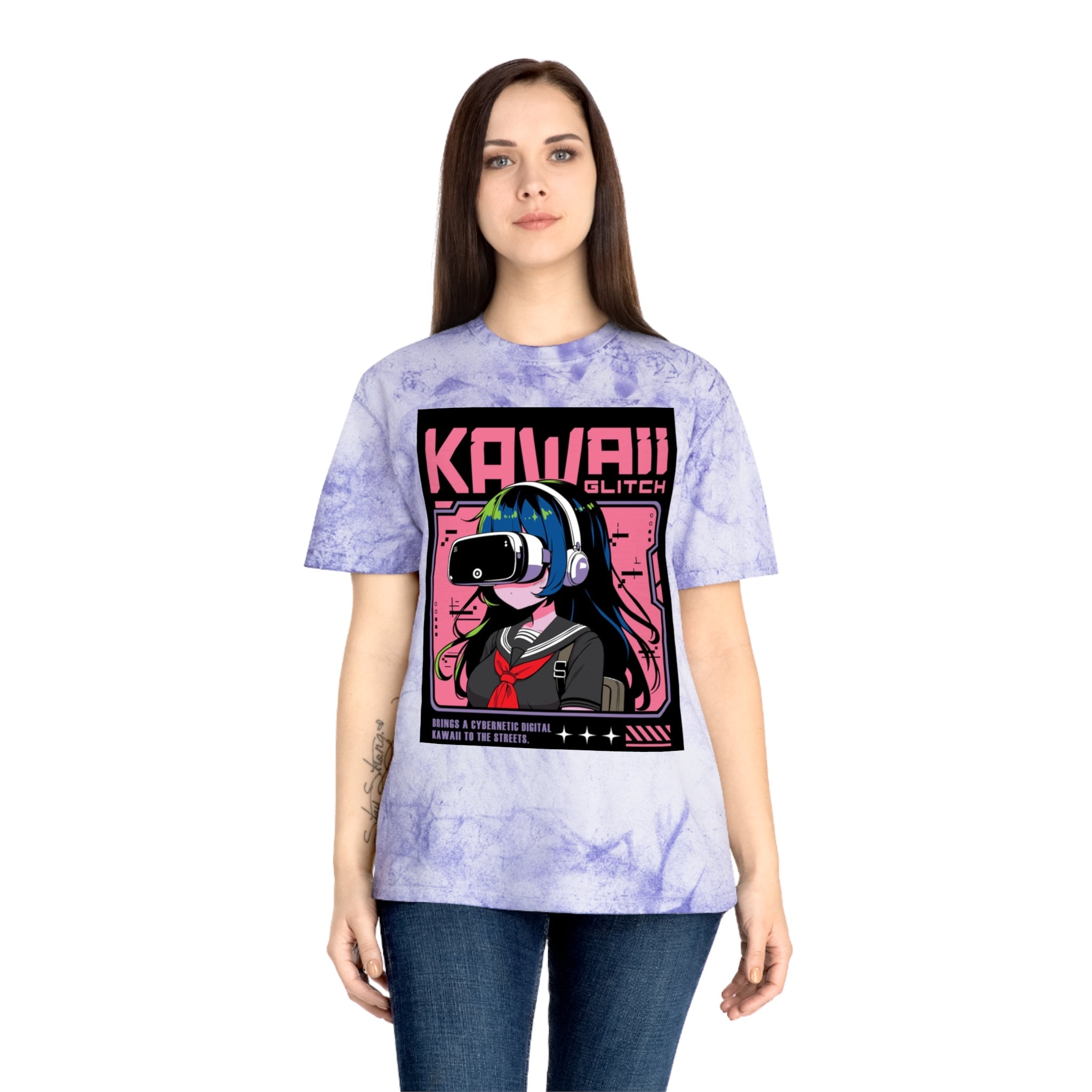 Kawaii Glitch T-Shirt, Anime Fan Apparel, Retro VR Graphic Tee, Unisex Casual Wear, Gamer Gift, Unique Color Blast Shirt