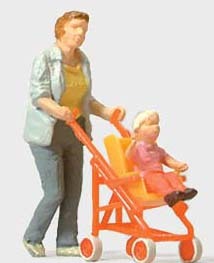Preiser 28079 HO Scale Pedestrians -- Woman Pushing Child in Stroller