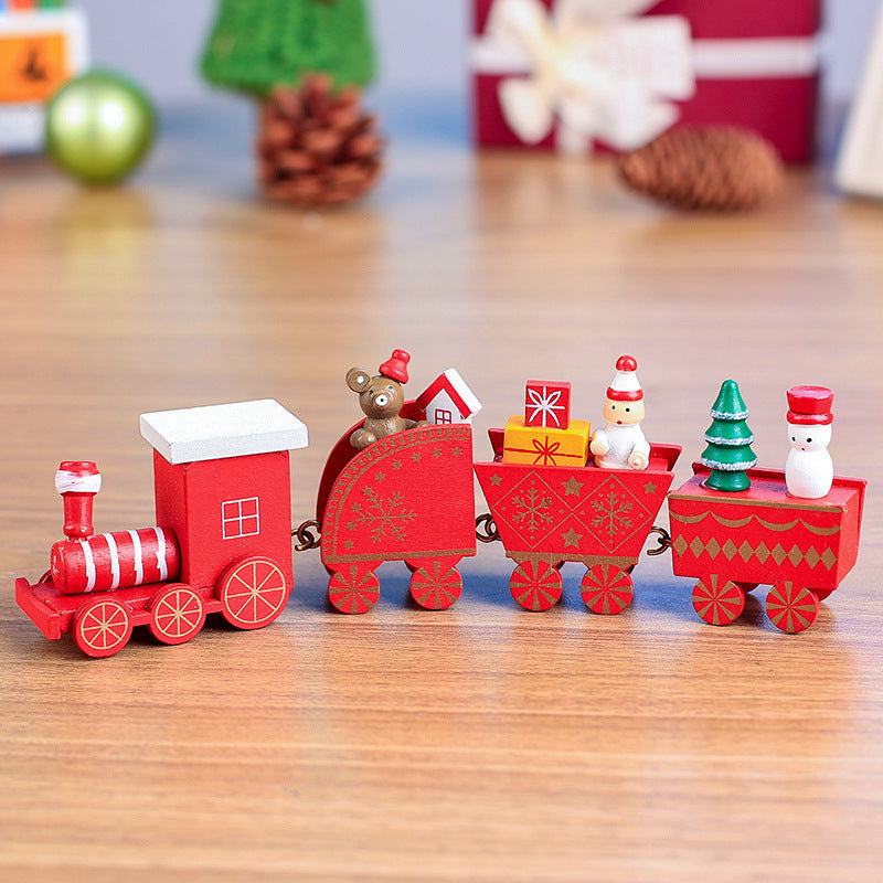 4pcs Mini Wooden Christmas Train Set – Holiday Décor Ornament Gift
