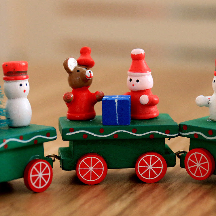4pcs Mini Wooden Christmas Train Set – Holiday Décor Ornament Gift