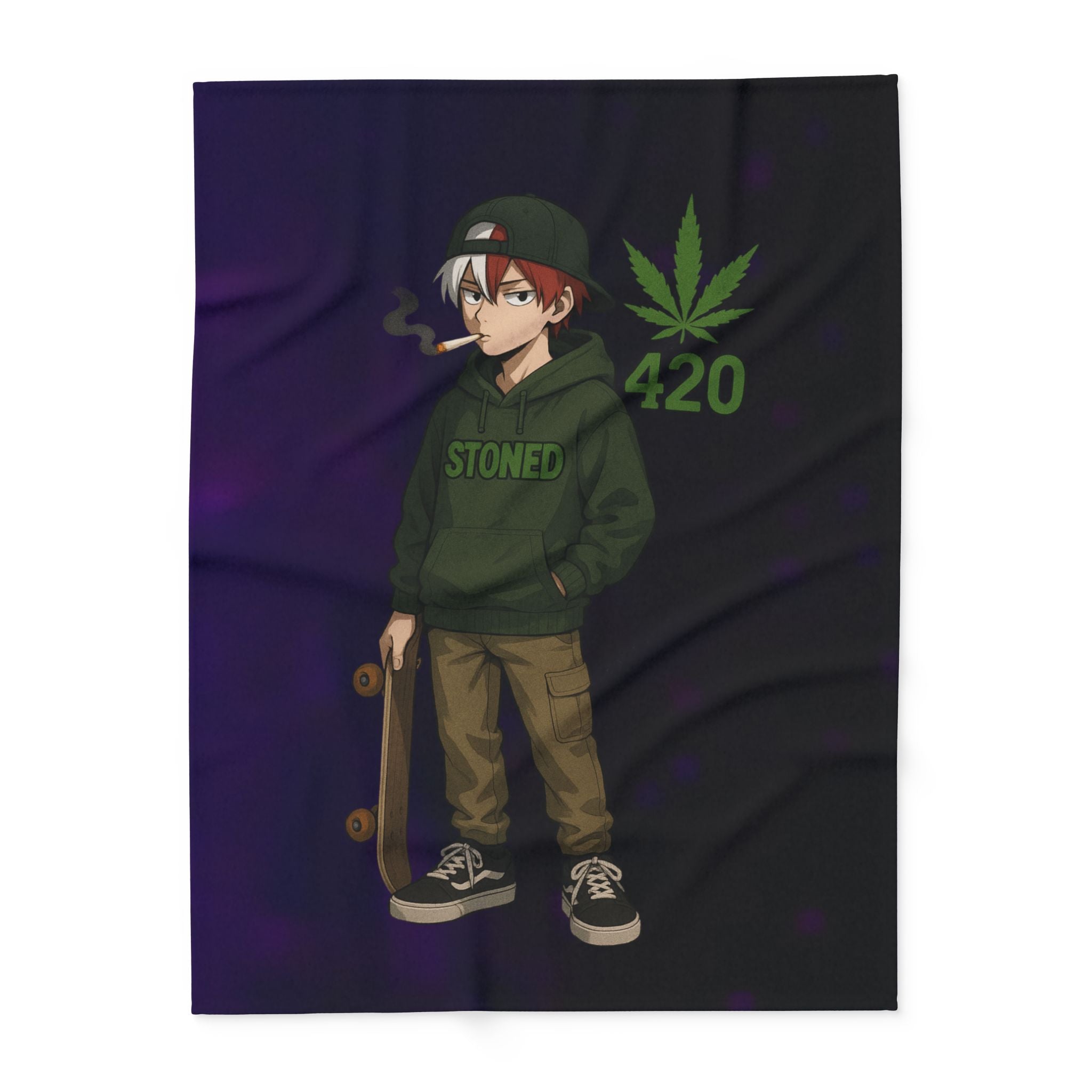 Stoner Vibe hero school Fleece Blanket, Cozy Blanket for Chill Sessions, Anime Décor, 420 Gift, Skater Style Blanket, Warm Throw