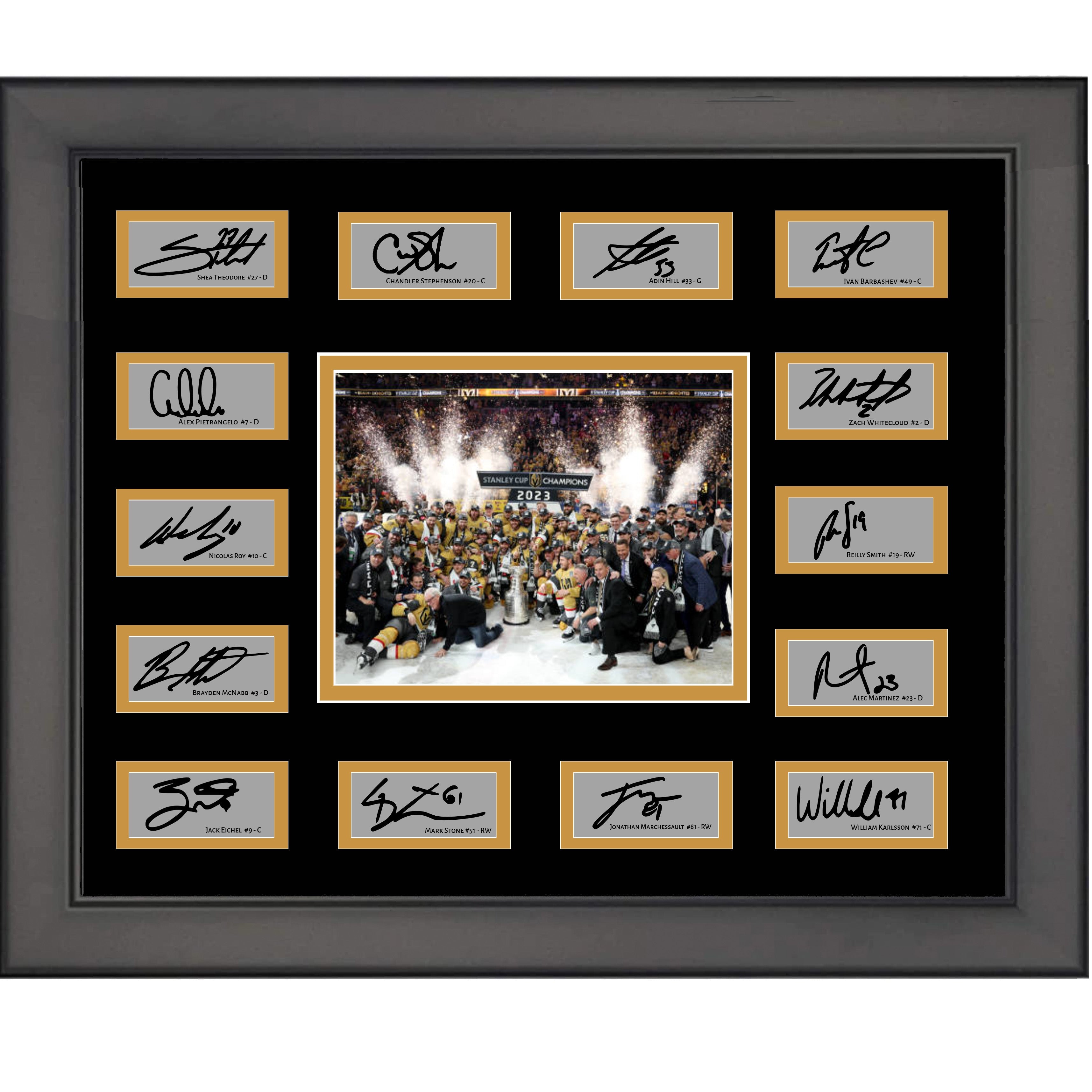 Framed 2023 Vegas Golden Knights Stanley Cup Champions 14x Team Facsimile Laser Engraved Signature Auto Collage 20x25 Hockey Photo