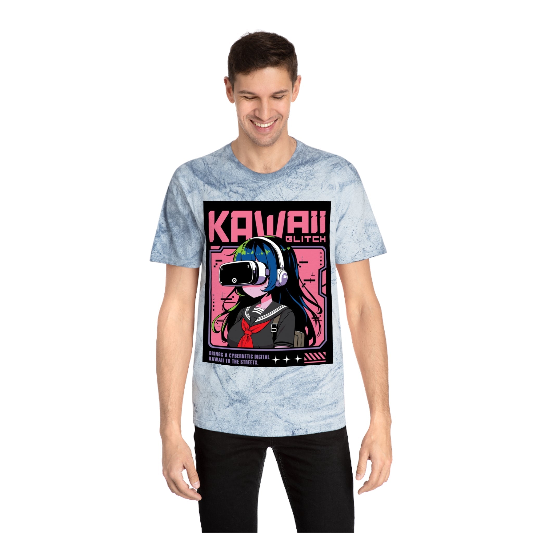 Kawaii Glitch T-Shirt, Anime Fan Apparel, Retro VR Graphic Tee, Unisex Casual Wear, Gamer Gift, Unique Color Blast Shirt