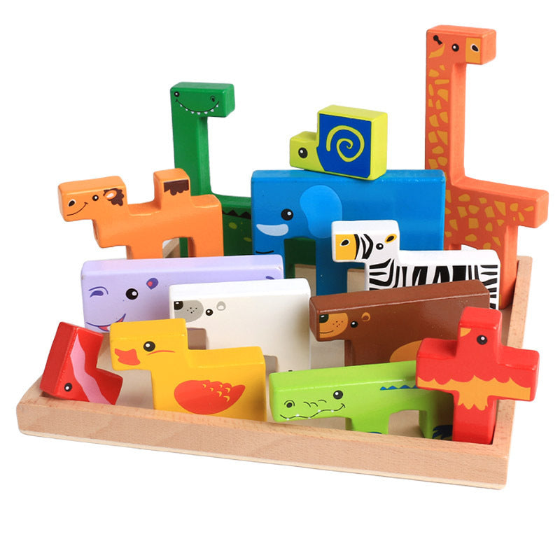 Wooden Animal Stack Blocks – 3D Building Puzzle for Kids