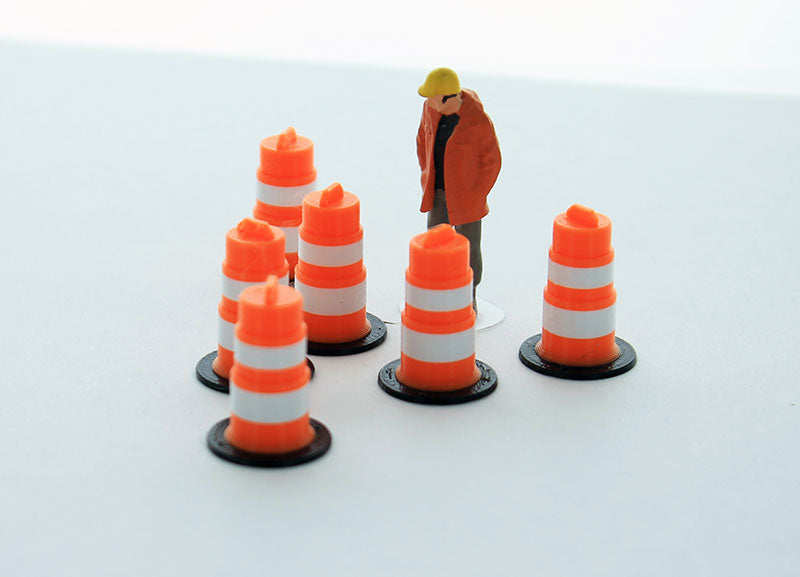 3D To Scale 50-105-OR 1/50 Scale Traffic Barrels - 6 Pack Orange And White