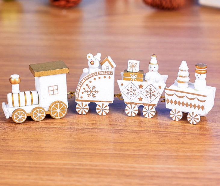 4pcs Mini Wooden Christmas Train Set – Holiday Décor Ornament Gift