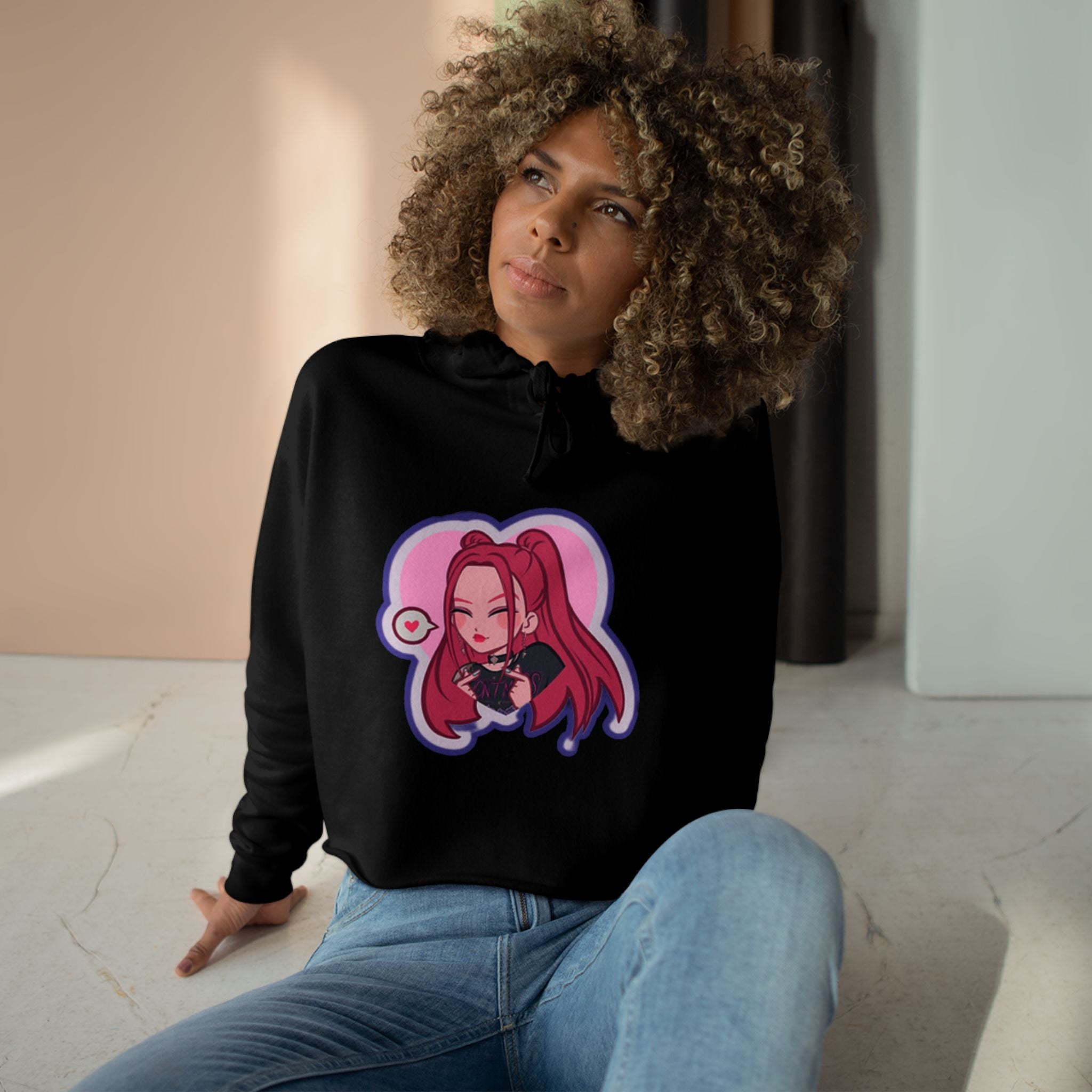 Idol style 3 Crop Hoodie, Stylish Anime Apparel, Cute Hooded Sweatshirt, Streetwear Crop Top, Trendy Women's Fashion Top