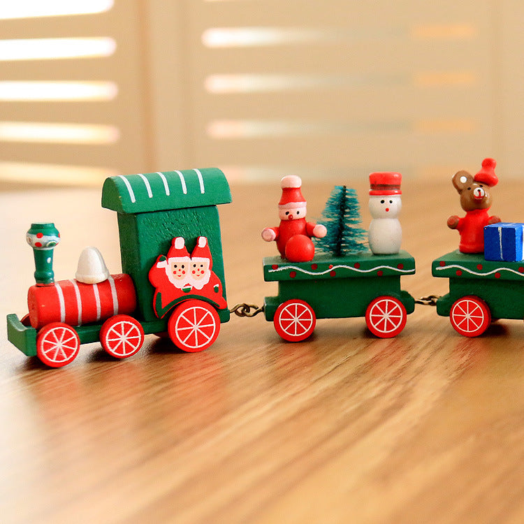 4pcs Mini Wooden Christmas Train Set – Holiday Décor Ornament Gift