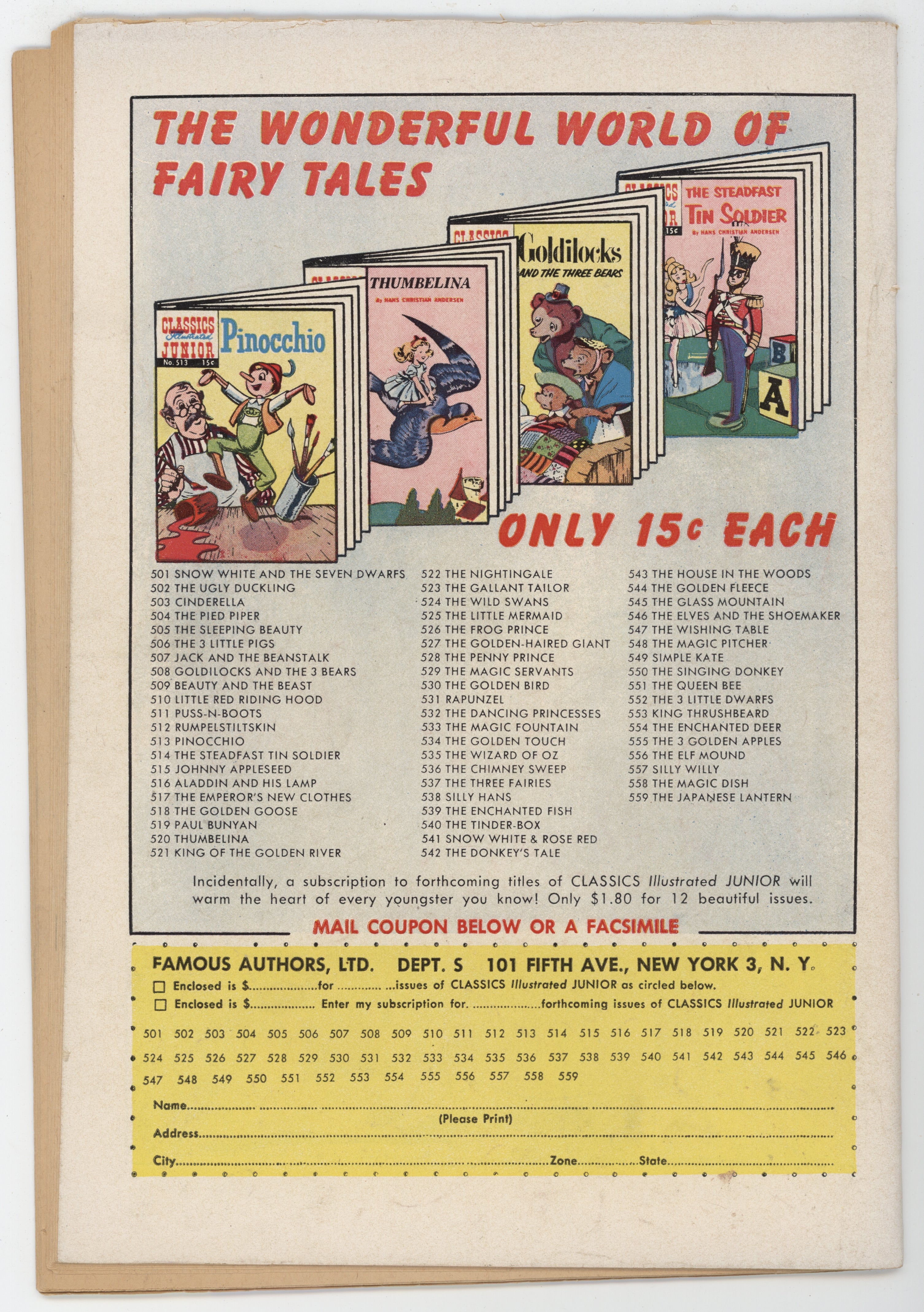 Classics Illustrated Junior 532 Gilberton 1956 VG Dancing Princesses HRN 559