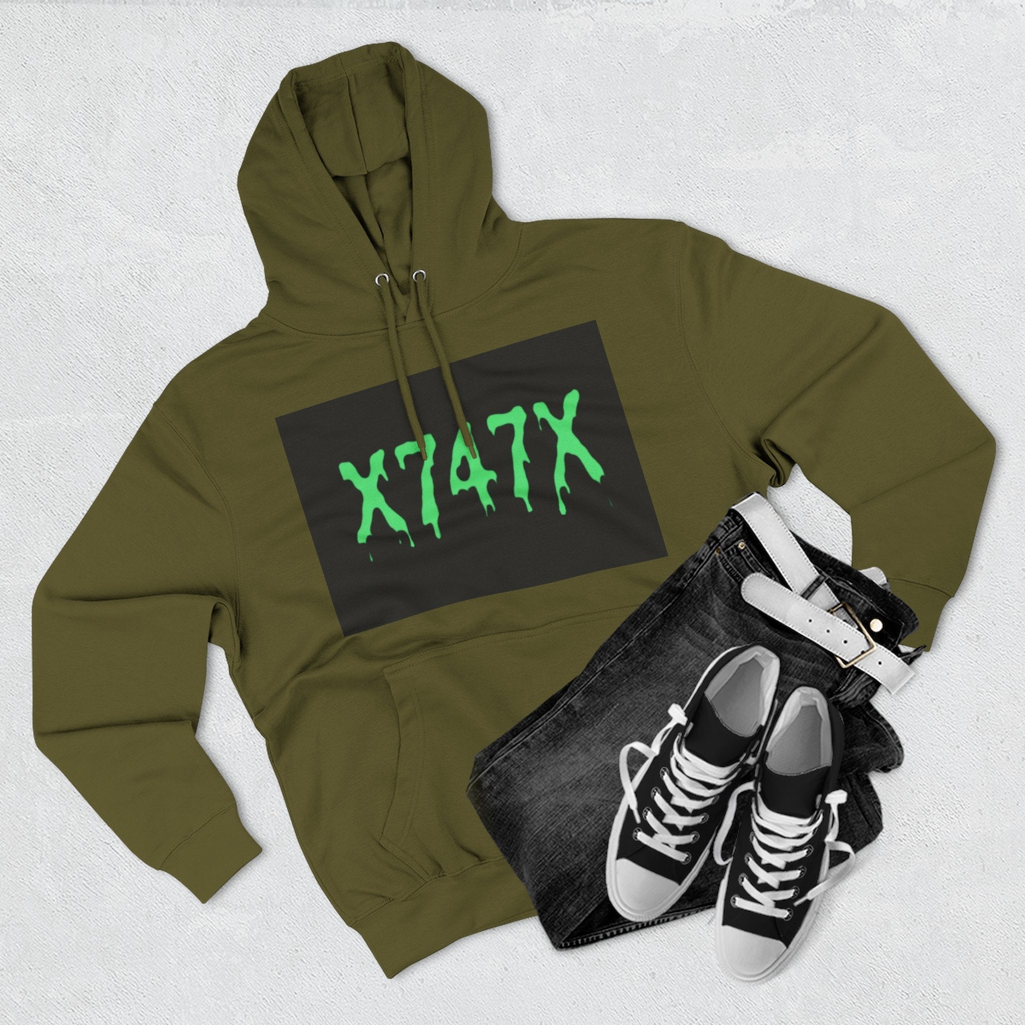 Fleece Hoodie - Neon Green X747X Skateboard Design