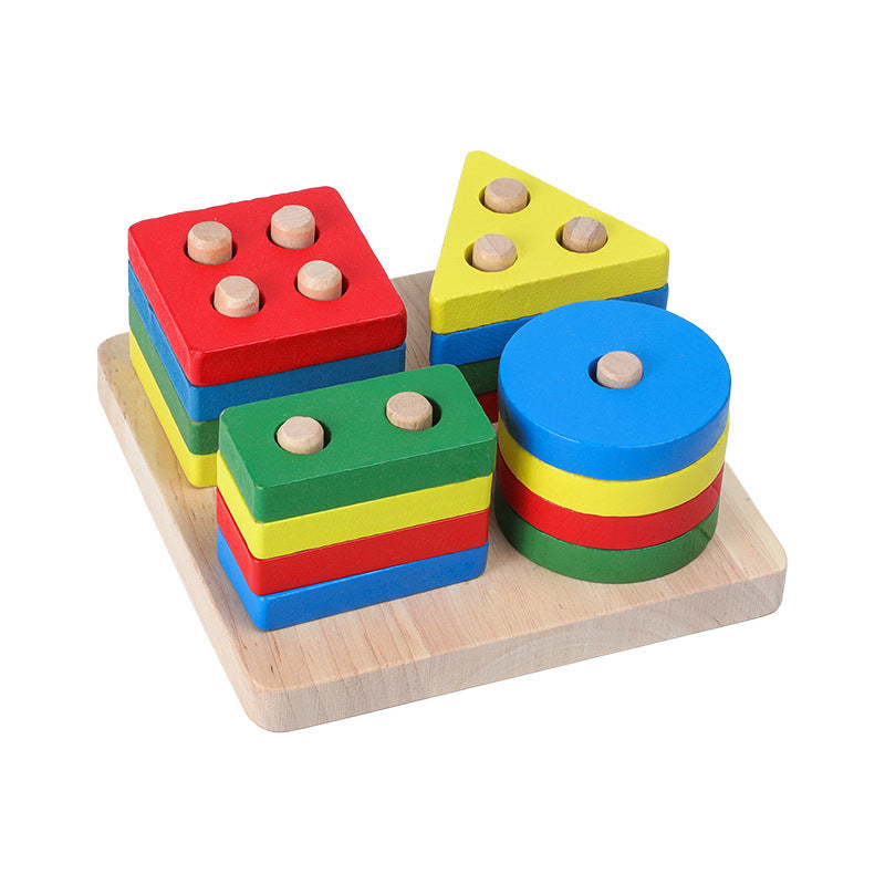 Wooden Rattle and Rainbow Blocks – Montessori Educational Toy for Babies