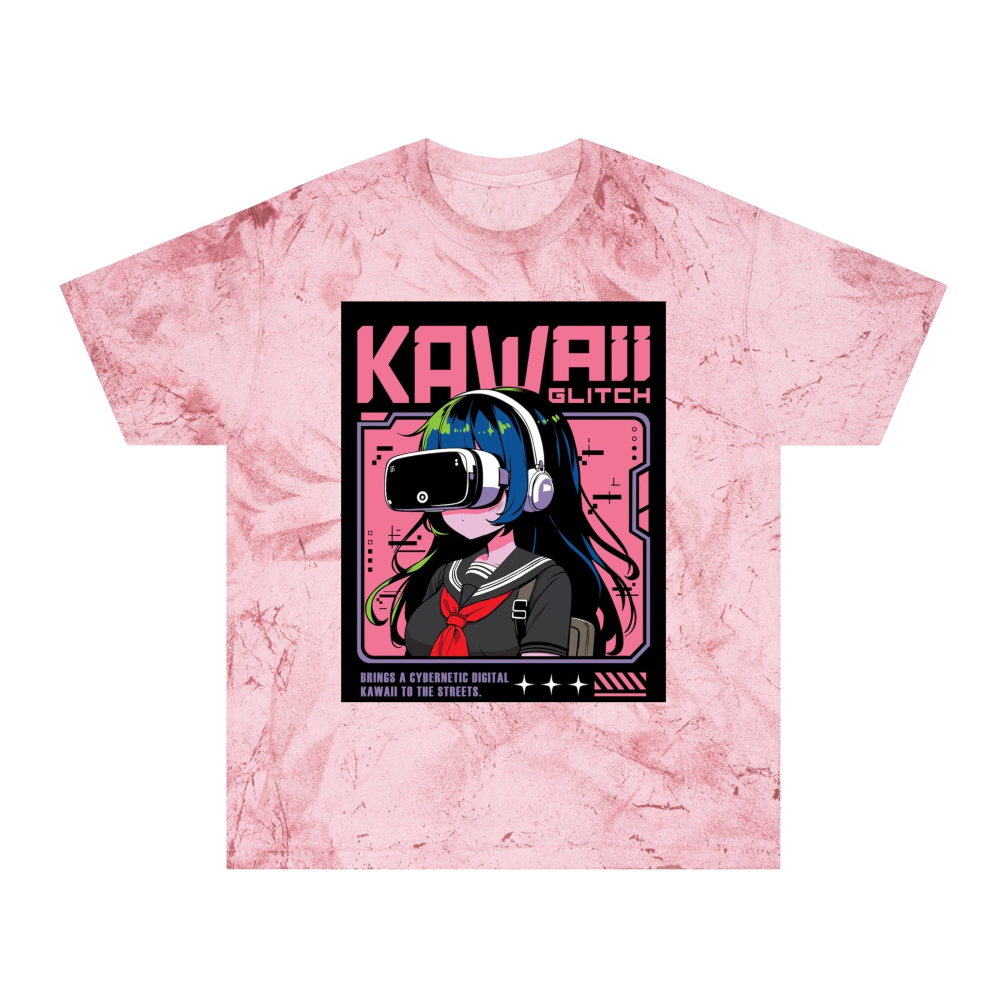 Kawaii Glitch T-Shirt, Anime Fan Apparel, Retro VR Graphic Tee, Unisex Casual Wear, Gamer Gift, Unique Color Blast Shirt