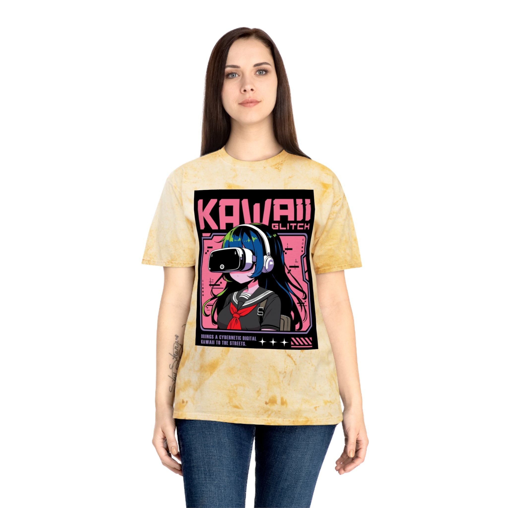 Kawaii Glitch T-Shirt, Anime Fan Apparel, Retro VR Graphic Tee, Unisex Casual Wear, Gamer Gift, Unique Color Blast Shirt