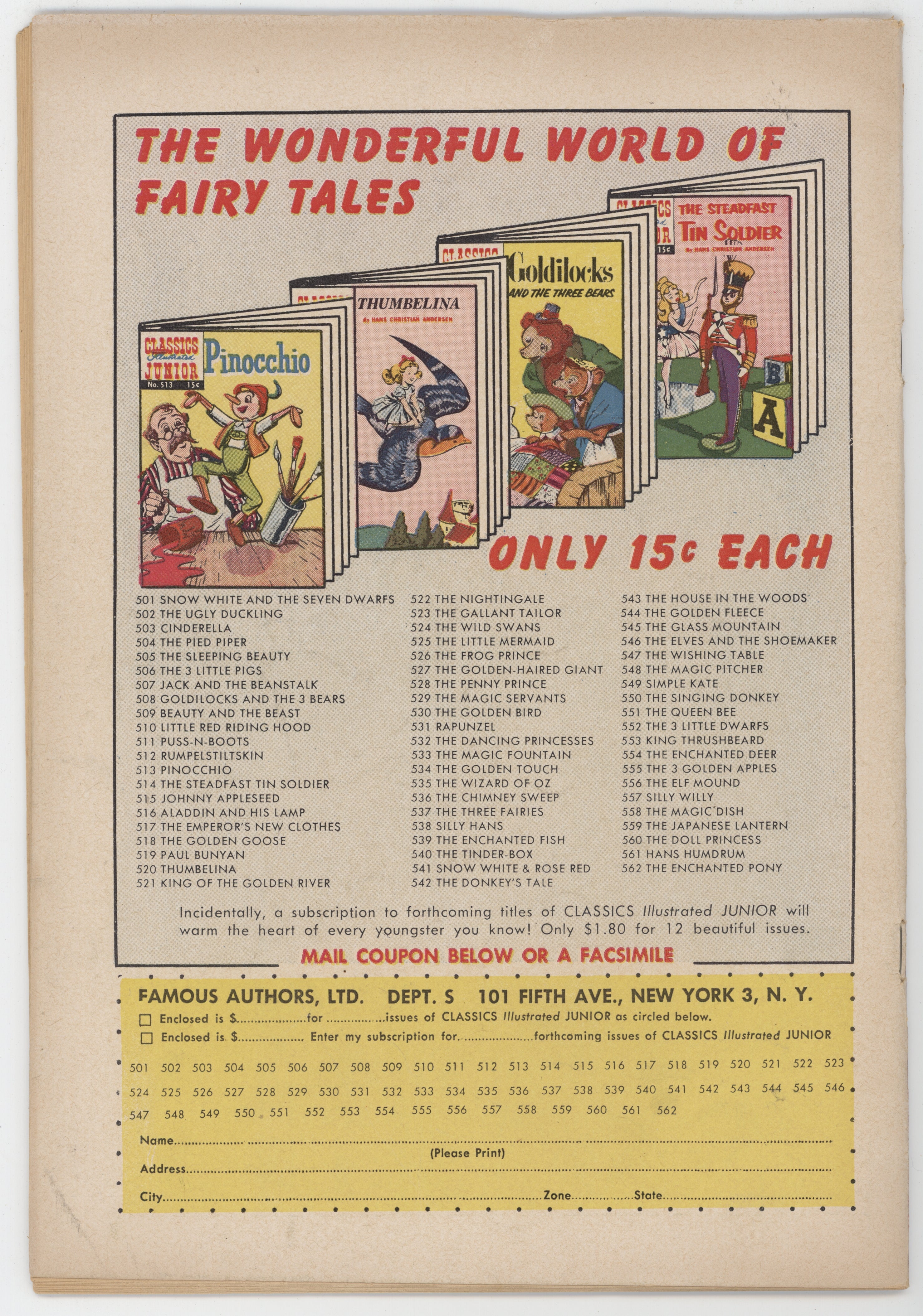 Classics Illustrated Junior 539 Gilberton 1957 VG Enchanted Fish HRN 562