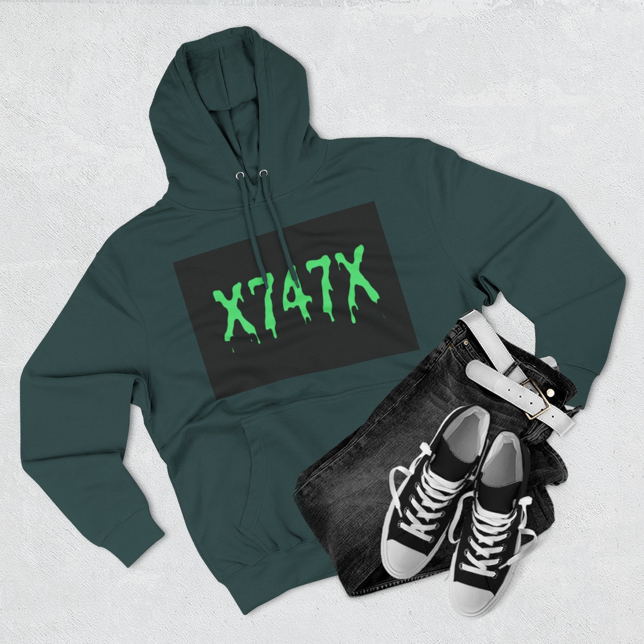 Fleece Hoodie - Neon Green X747X Skateboard Design