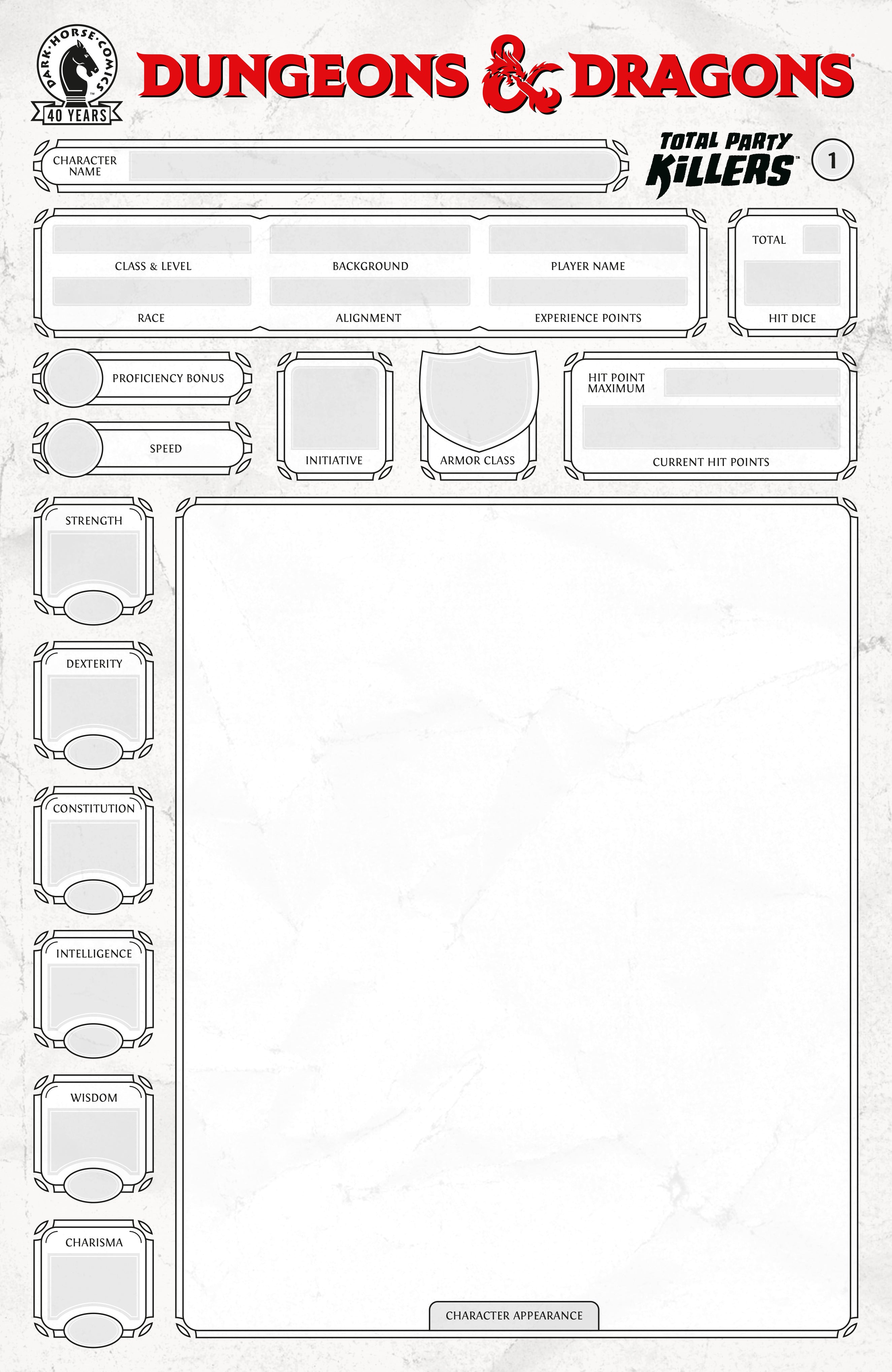 Dungeons & Dragons Total Party Killers #1 E Blank Cover-Character Sheet (07/22/2026) Dark Horse