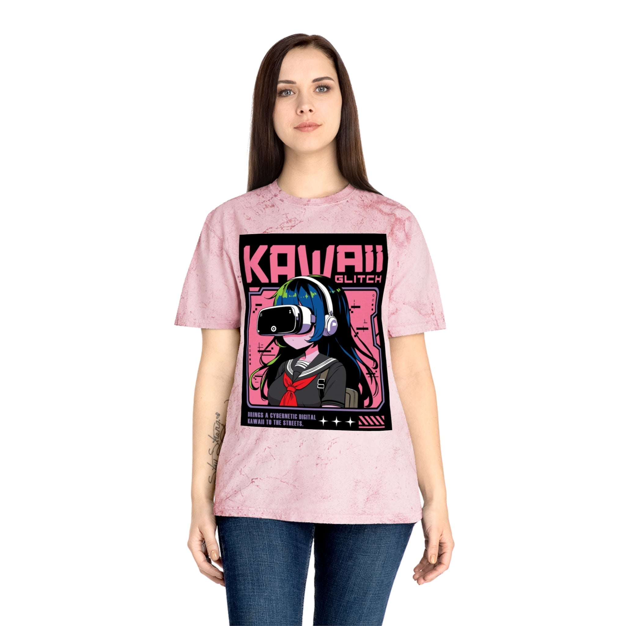 Kawaii Glitch T-Shirt, Anime Fan Apparel, Retro VR Graphic Tee, Unisex Casual Wear, Gamer Gift, Unique Color Blast Shirt