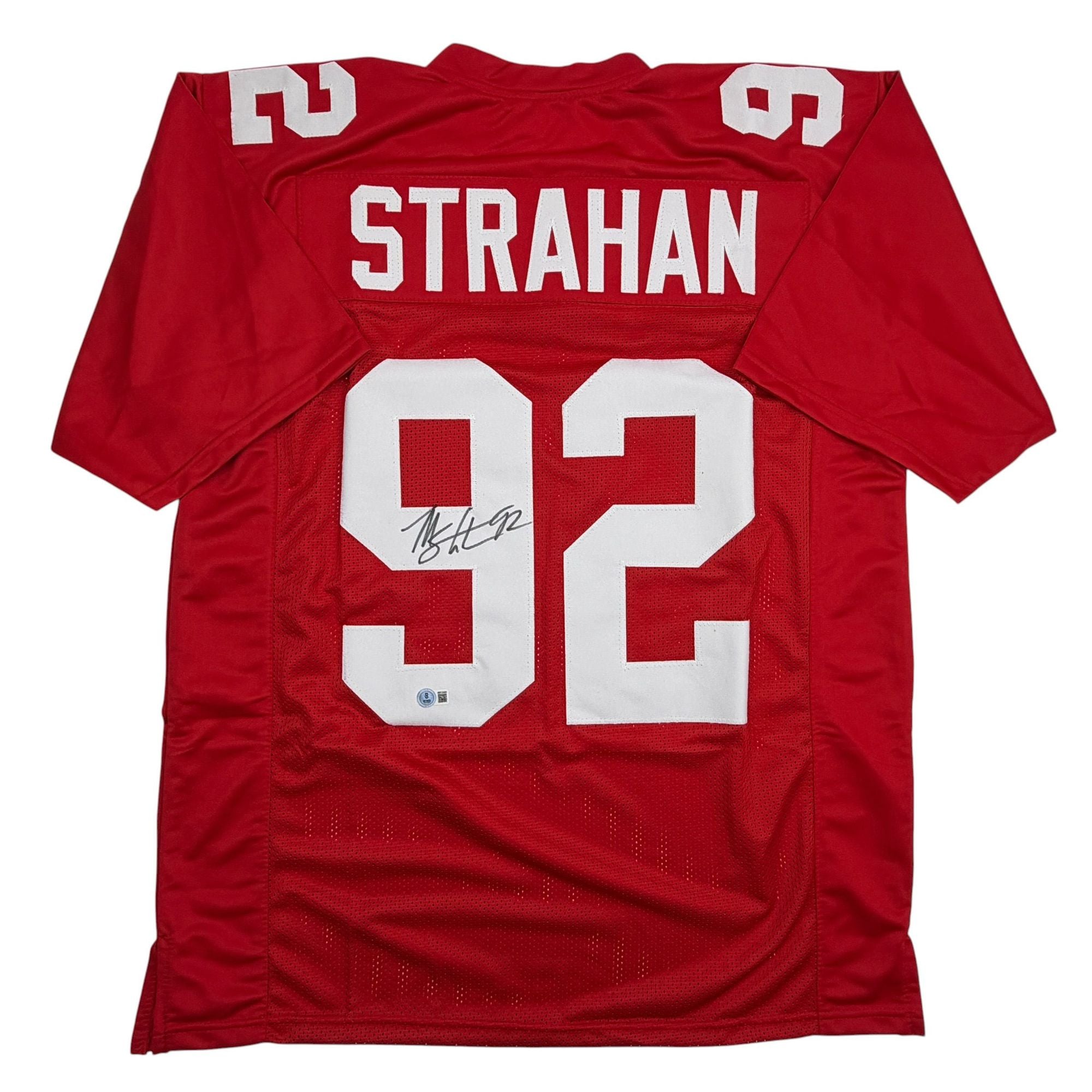 Autographed/Signed Michael Strahan New York Red Football Jersey Beckett BAS COA