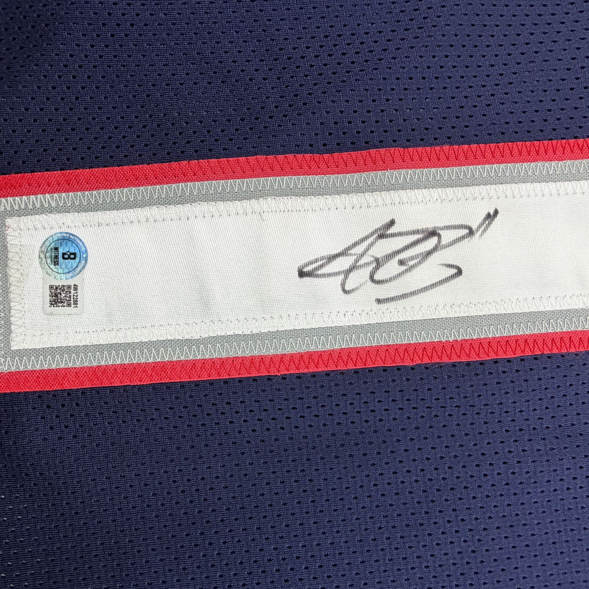 Autographed/Signed AJ A.J. Brown New England Patriots Blue Football Jersey Beckett BAS COA