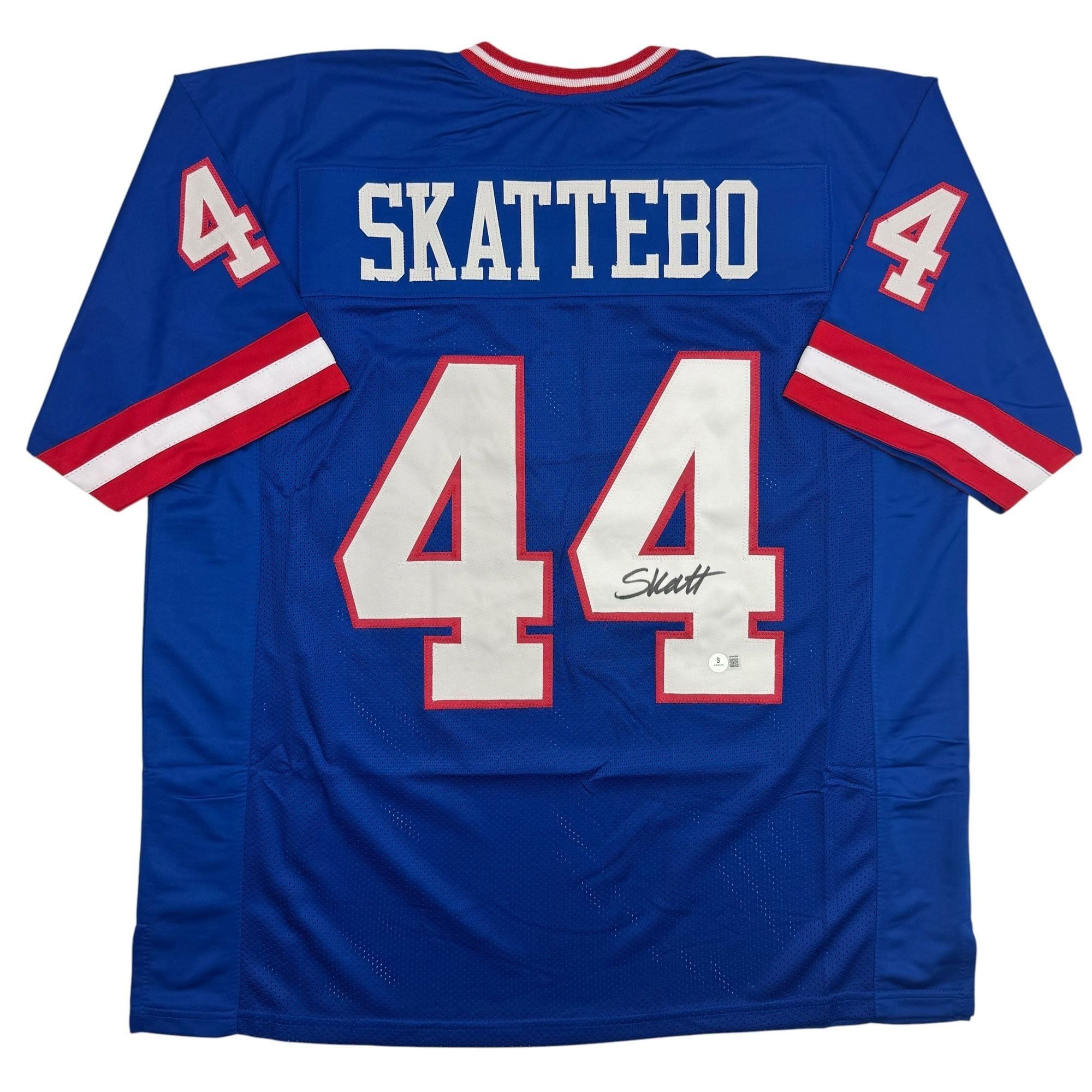 Autographed/Signed Cam Skattebo New York Blue Retro Football Jersey Beckett BAS COA