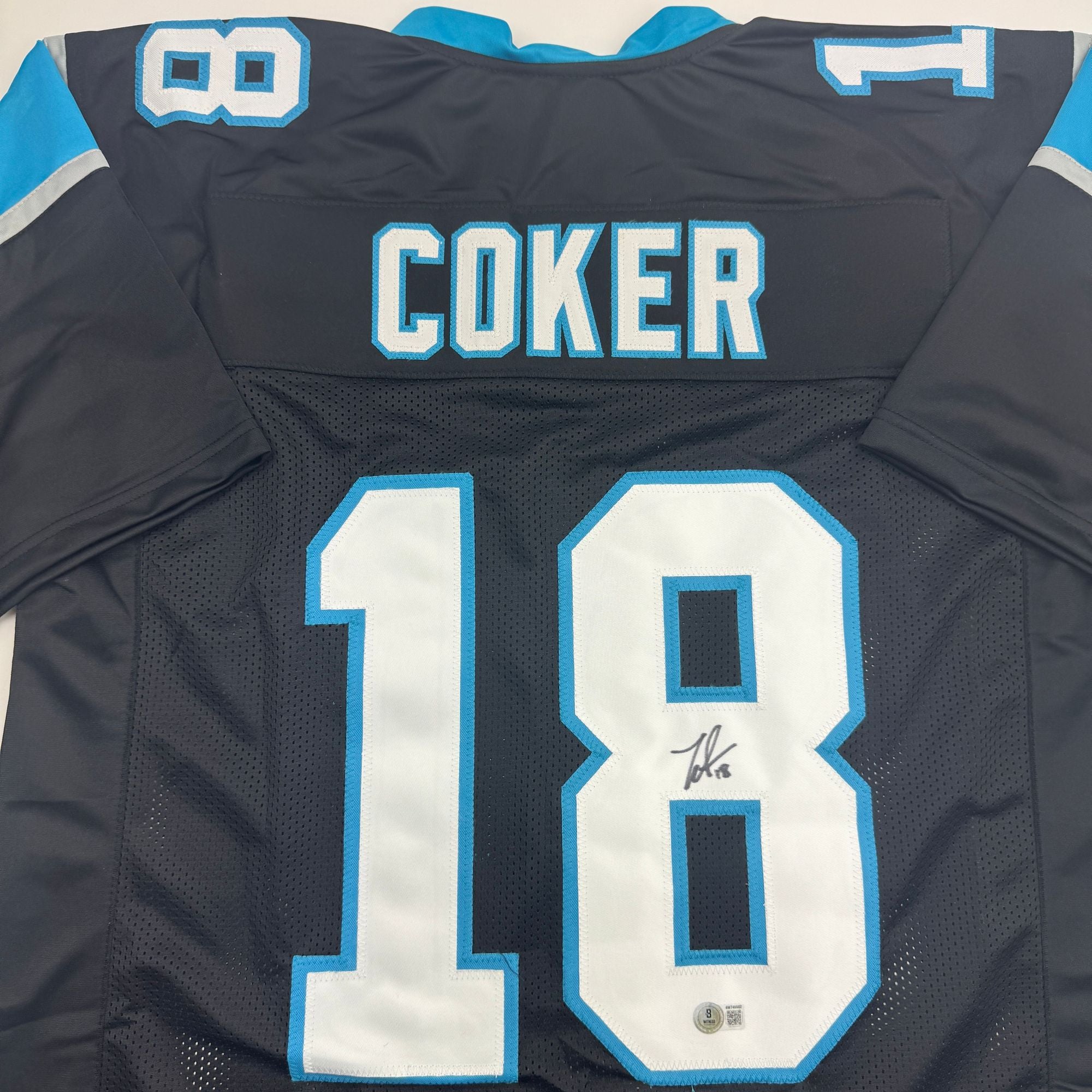 Autographed/Signed Jalen Coker Carolina Black Football Jersey Beckett BAS COA