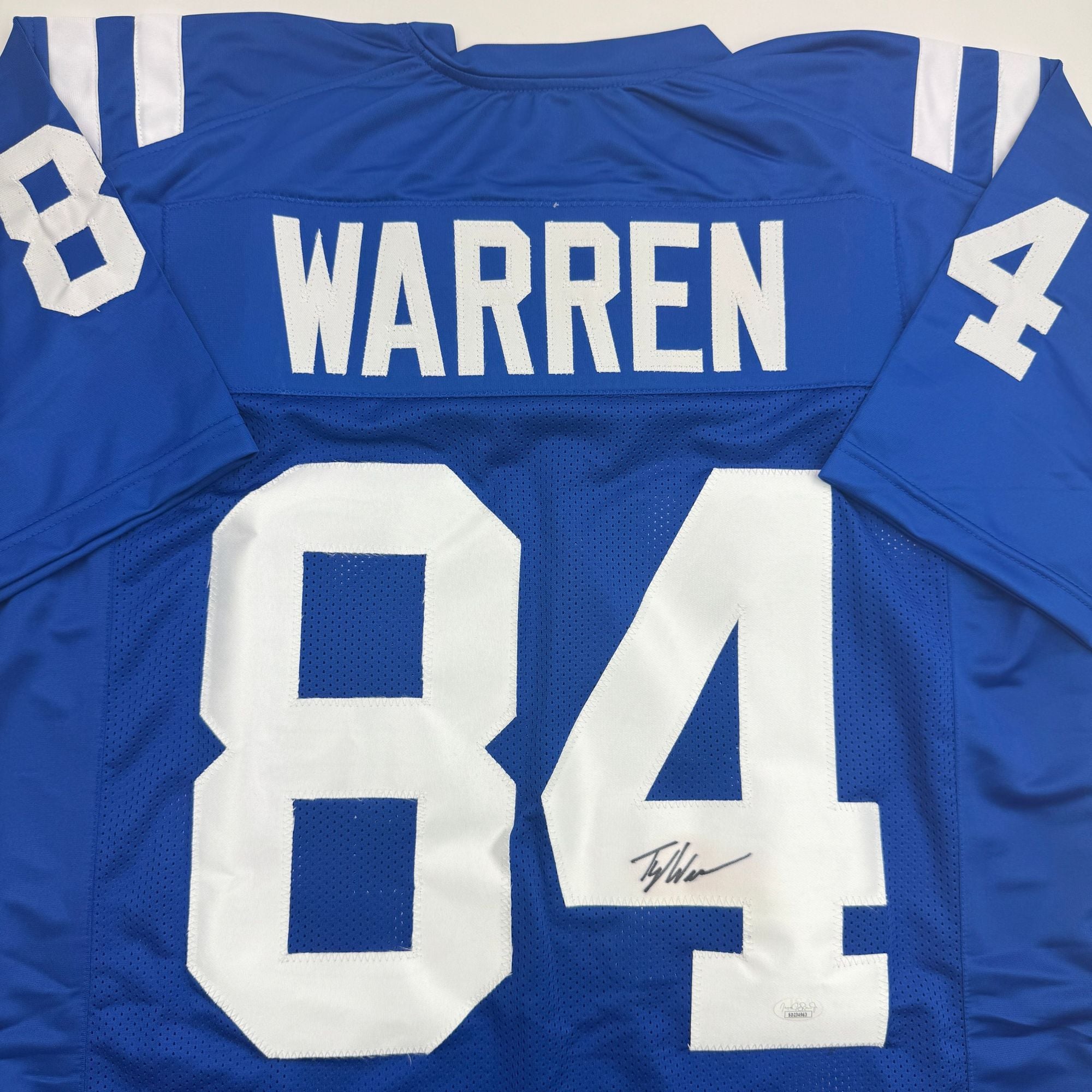 Autographed/Signed Tyler Warren Indianapolis Blue Football Jersey JSA COA