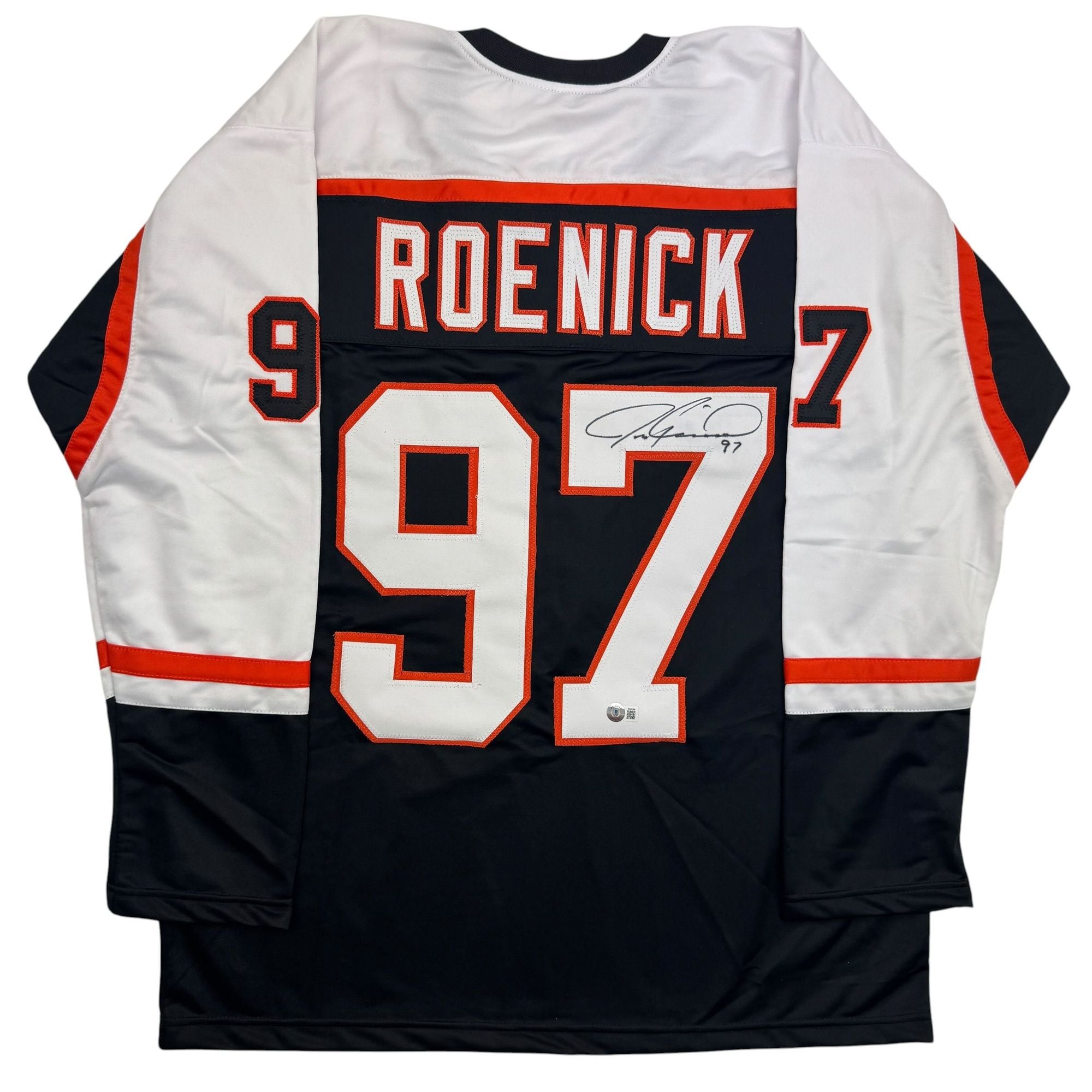 Autographed/Signed Jeremy Roenick Philadelphia Black Hockey Jersey Beckett BAS COA