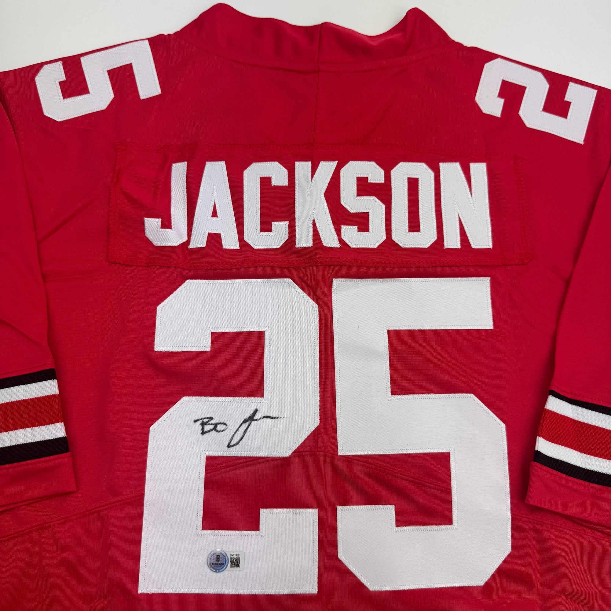 Autographed/Signed Lamar Bo Jackson Ohio State Red College Football Jersey Beckett BAS COA