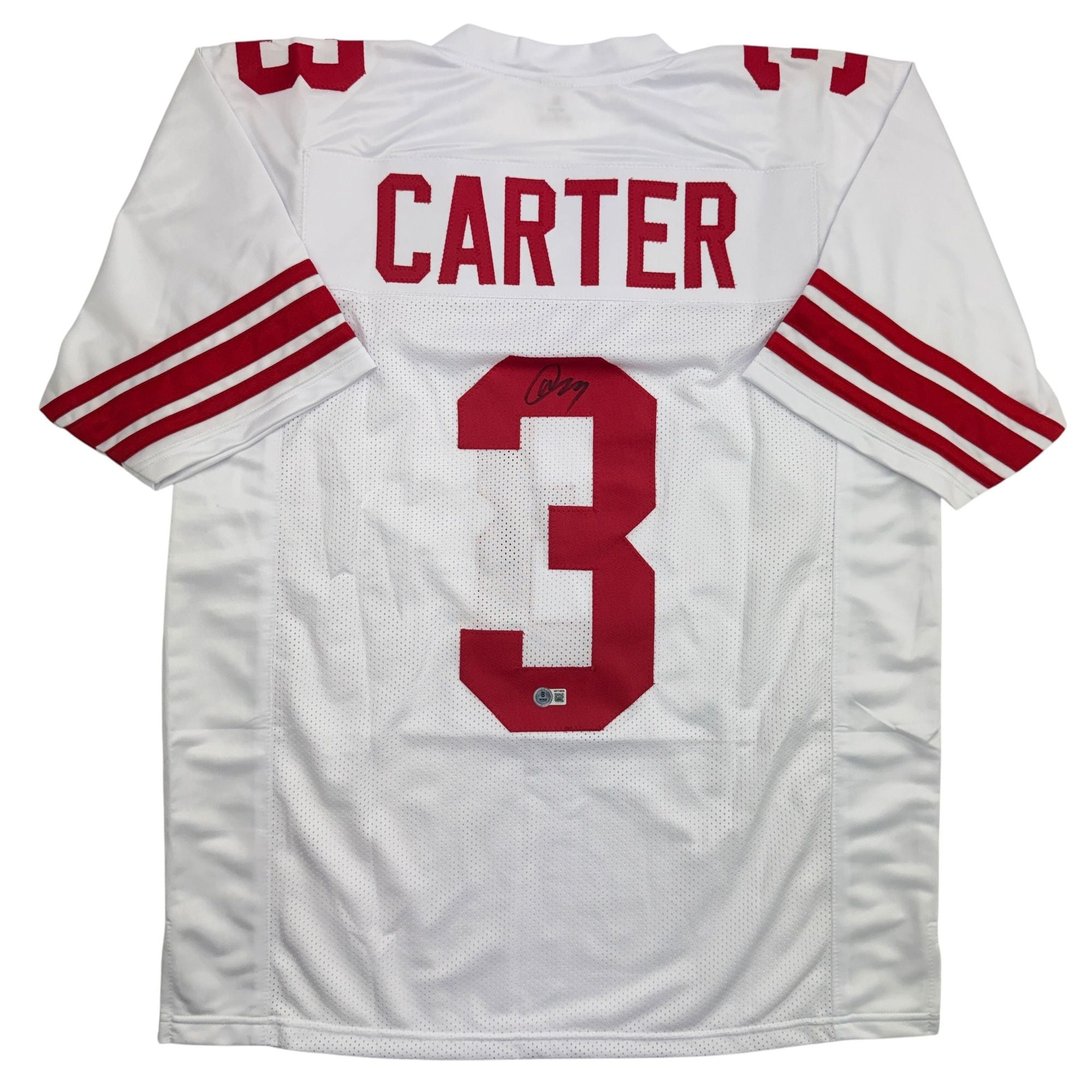 Autographed/Signed Abdul Carter New York White Football Jersey Beckett BAS COA