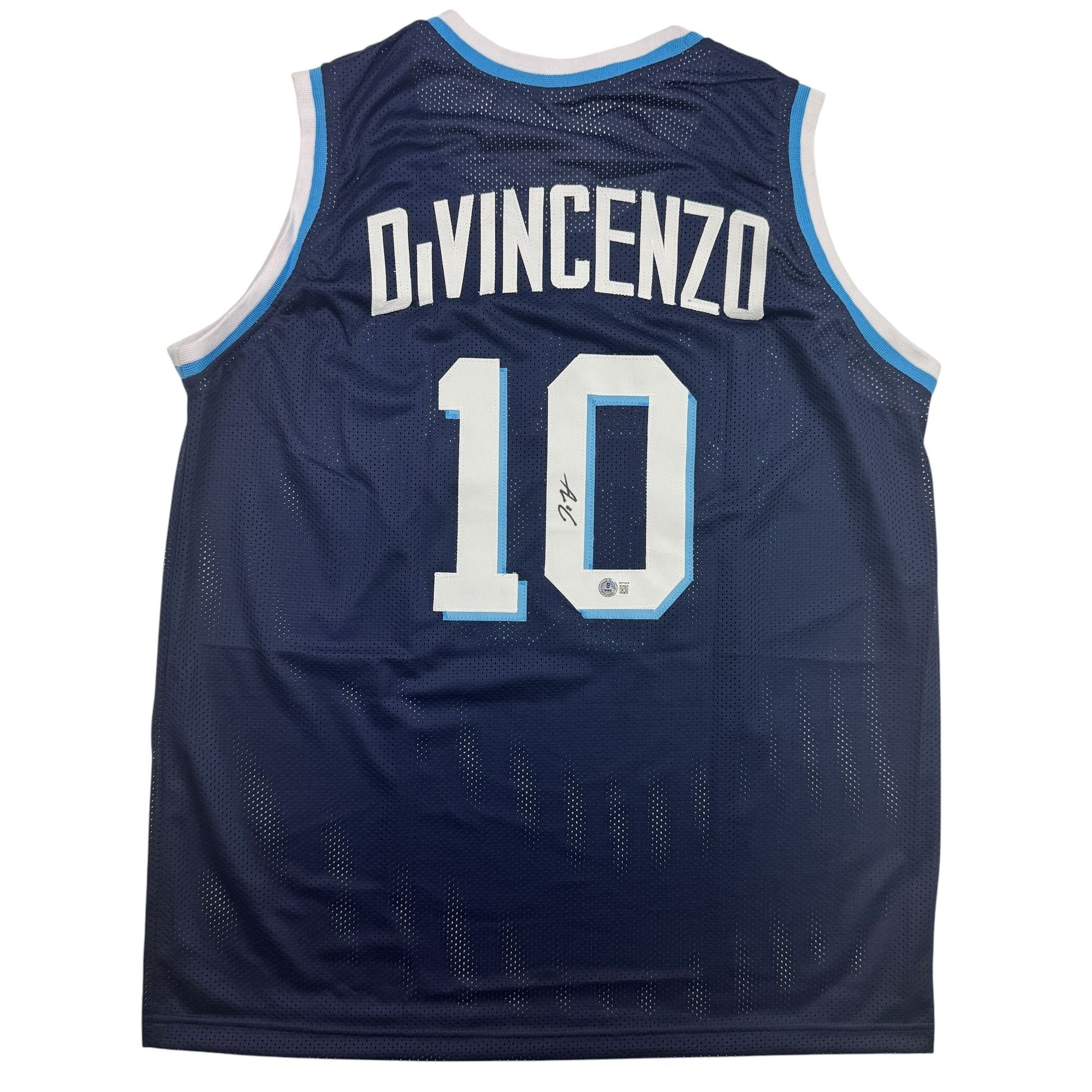 Autographed/Signed Donte DiVincenzo Villanova Blue College Basketball Jersey Beckett BAS COA