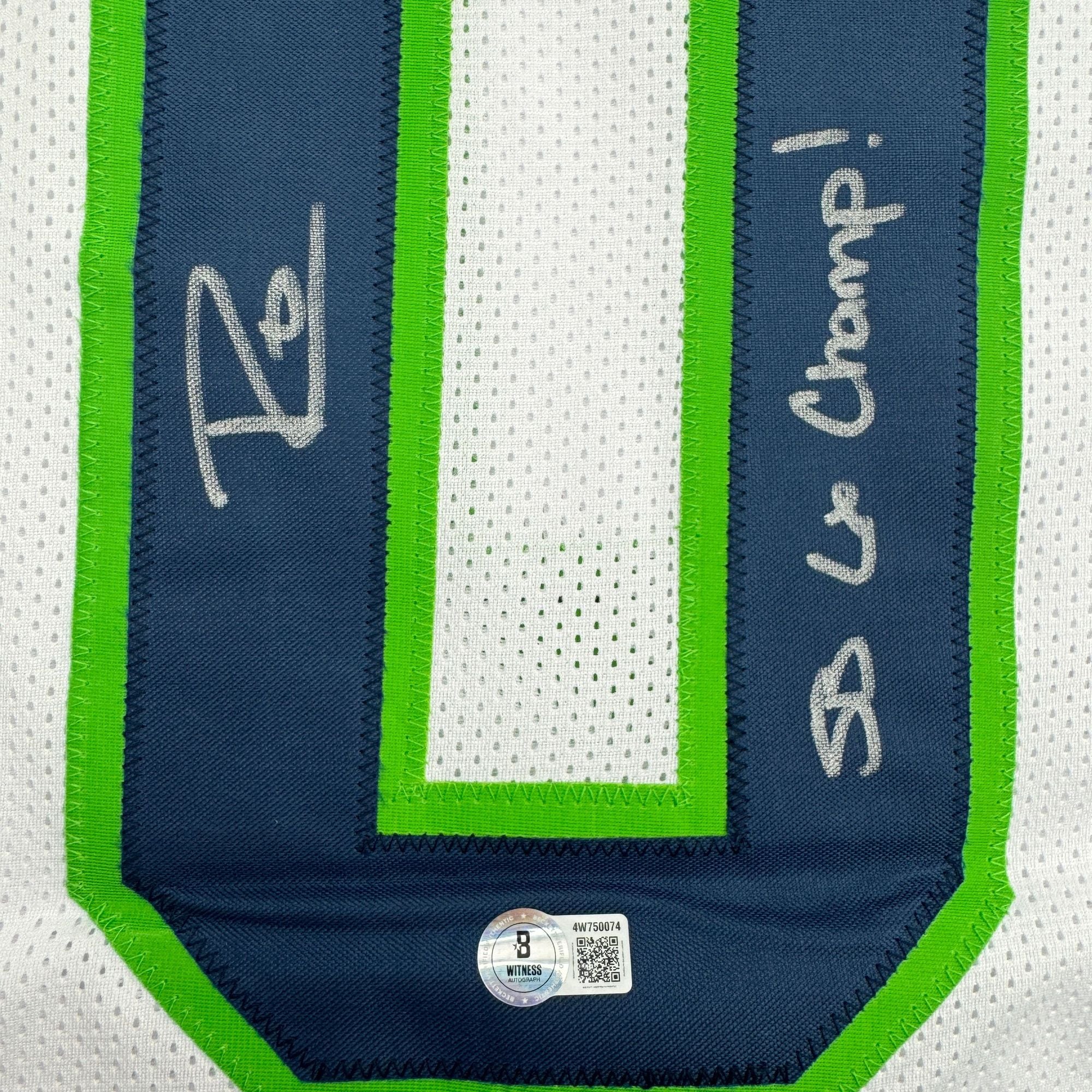Autographed/Signed Demarcus Lawrence Seattle White Football Jersey Beckett BAS COA