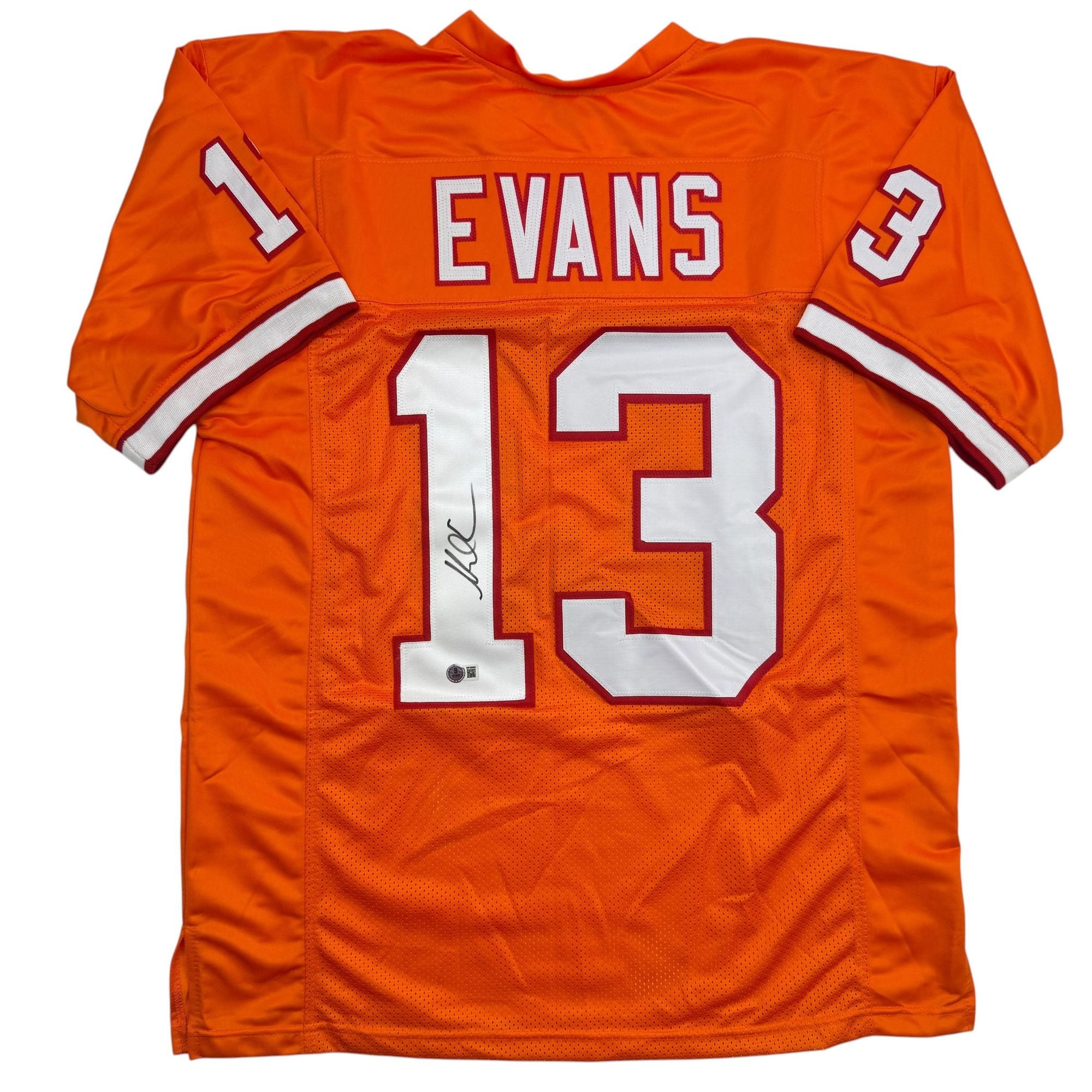 Autographed/Signed Mike Evans Tampa Bay Orange Creamsicle Football Jersey Beckett BAS COA